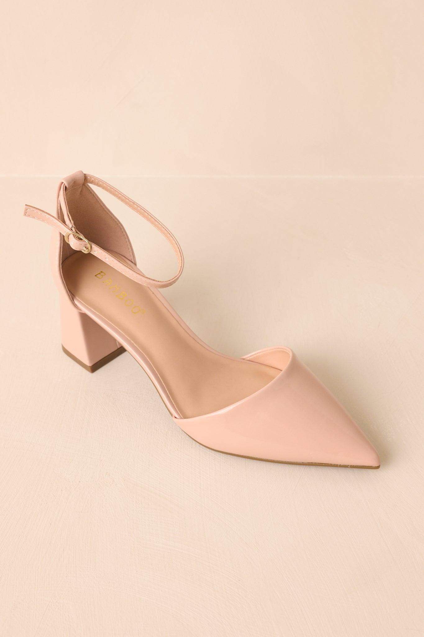 The Perfect Occasion Beige Pointed Toe Ankle Strap Block Heels Product Image