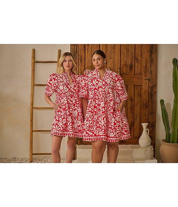 Sugarlips Plus Floral Placement/Border Printed Short Sleeve Shift Dress Product Image