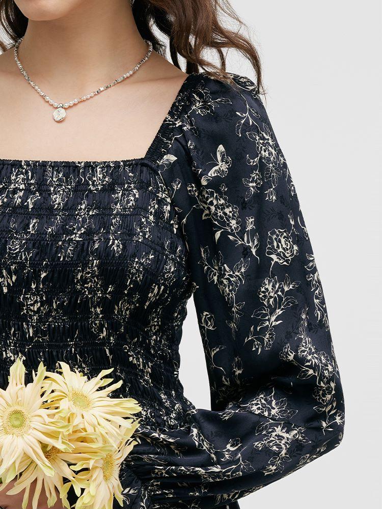 Butterflies Print Square Neck Ruffle Trim Women Mini Dress Product Image