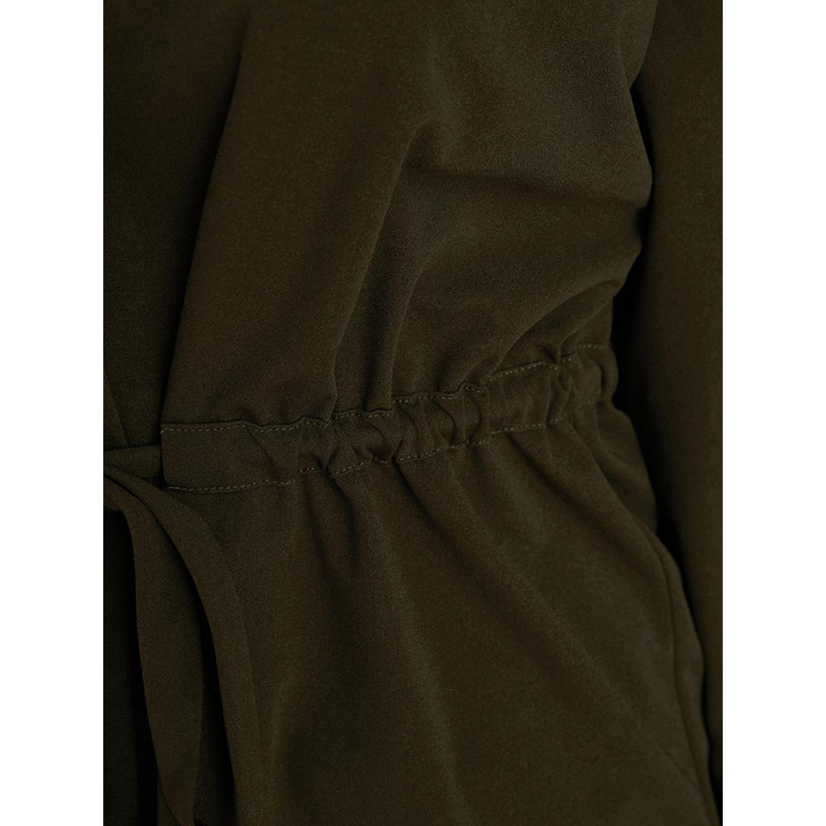 Plus Size ArmyGreen Solid Suit Collar Lantern Sleeve Button Up Drawstring Blouse Women Office Long Sleeve Suit Collar Office Blouses BloomChic 30/6X Product Image