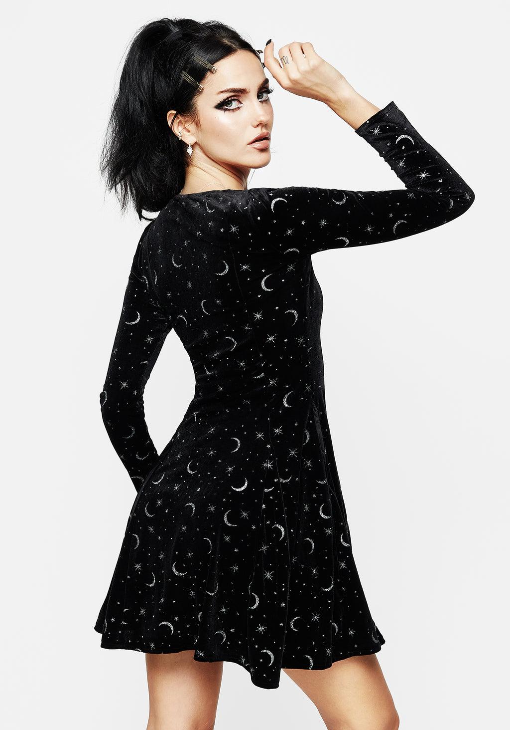 Constellation Glitter Print Velour Mini Dress Product Image
