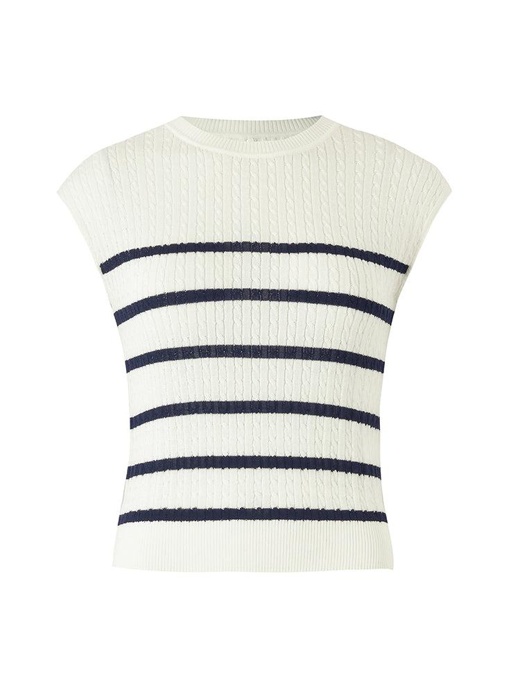 Acetate Knitted Striped Pullover Women Knit Top Product Image