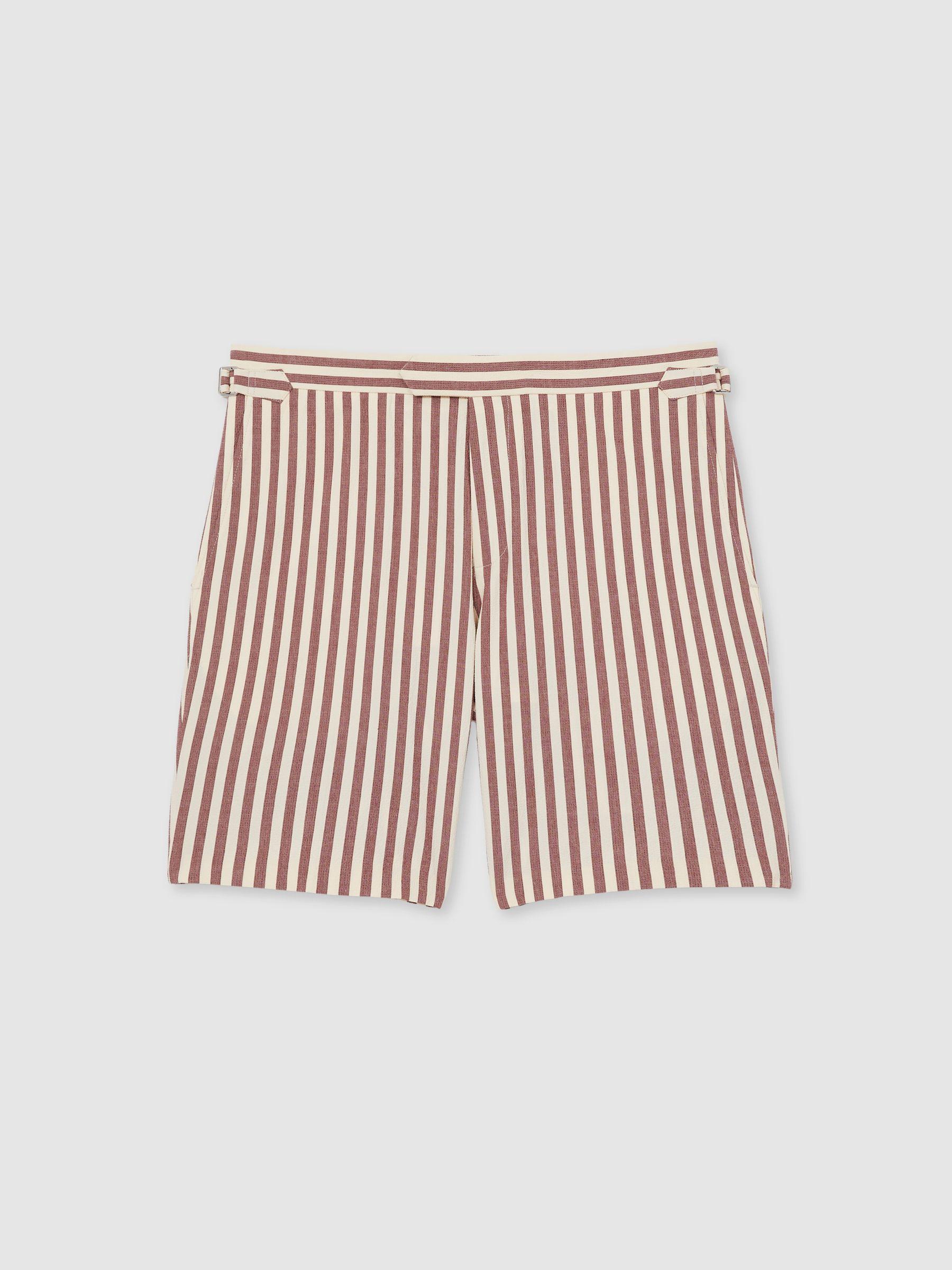 Cotton Blend Seersucker Stripe Shorts in Off White/Mocha Product Image