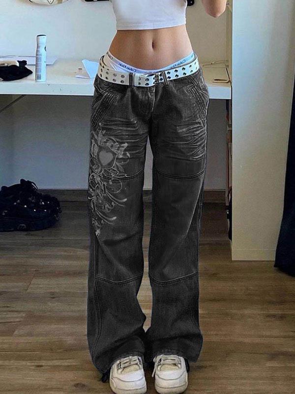 Washed Heart Pattern Cargo Jeans Product Image