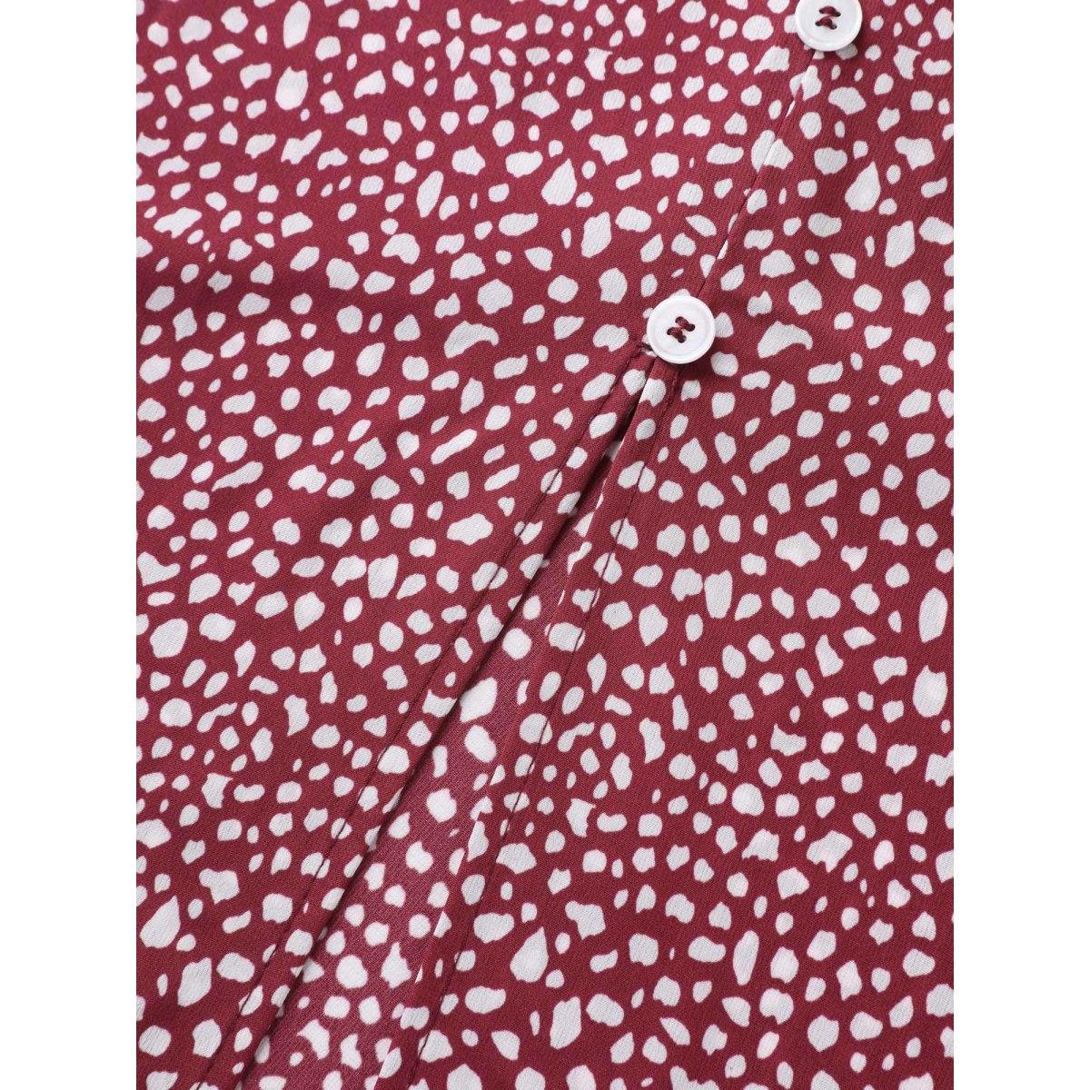 Plus Size Polka Dots Button Front Midi Dress Crimson Women Timeless Button V-neck Short sleeve Curvy BloomChic 26/4X Product Image