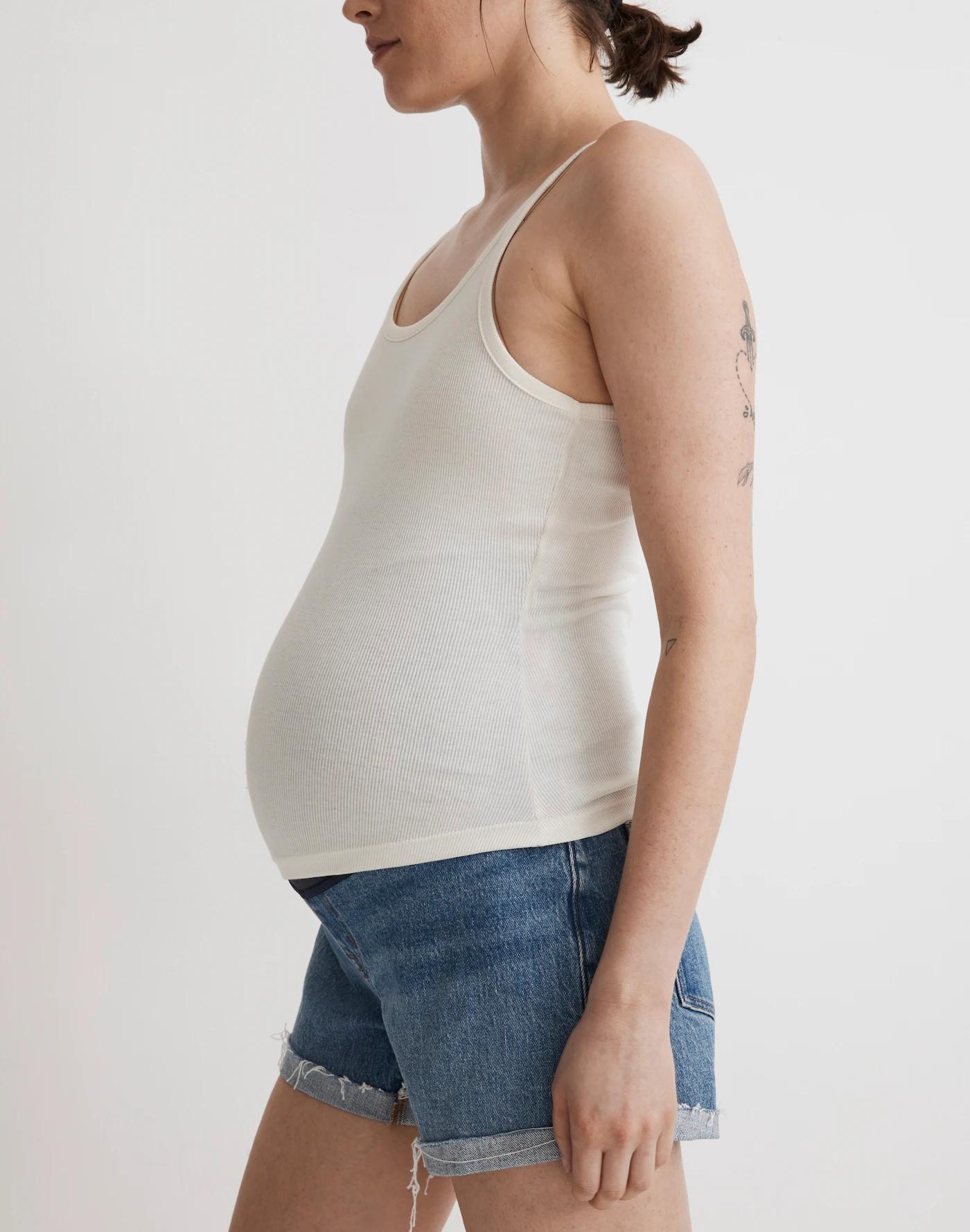 Maternity Over-The-Belly Denim Shorts in Coeling Wash Product Image