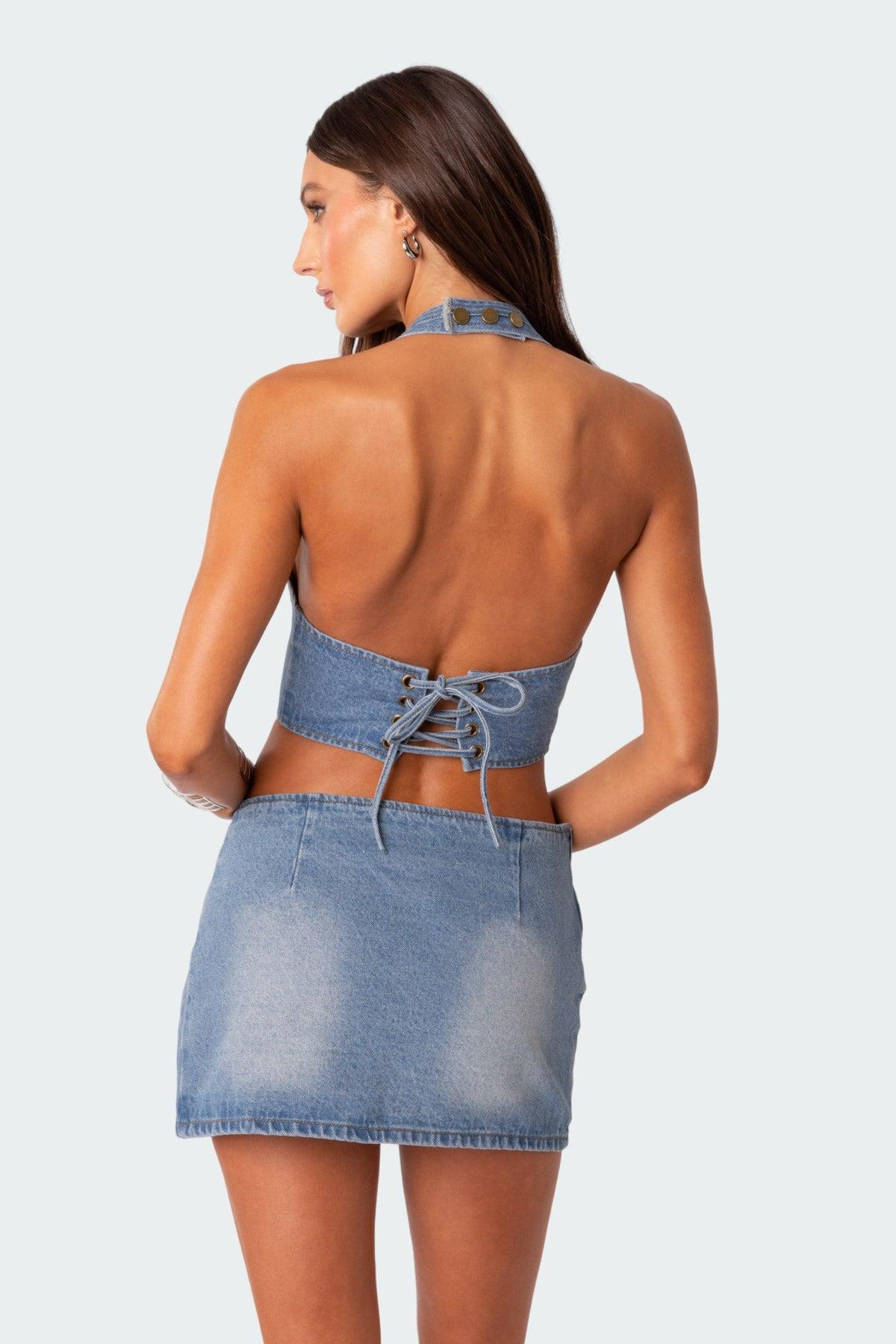 Katrina Lace Up Denim Corset Product Image