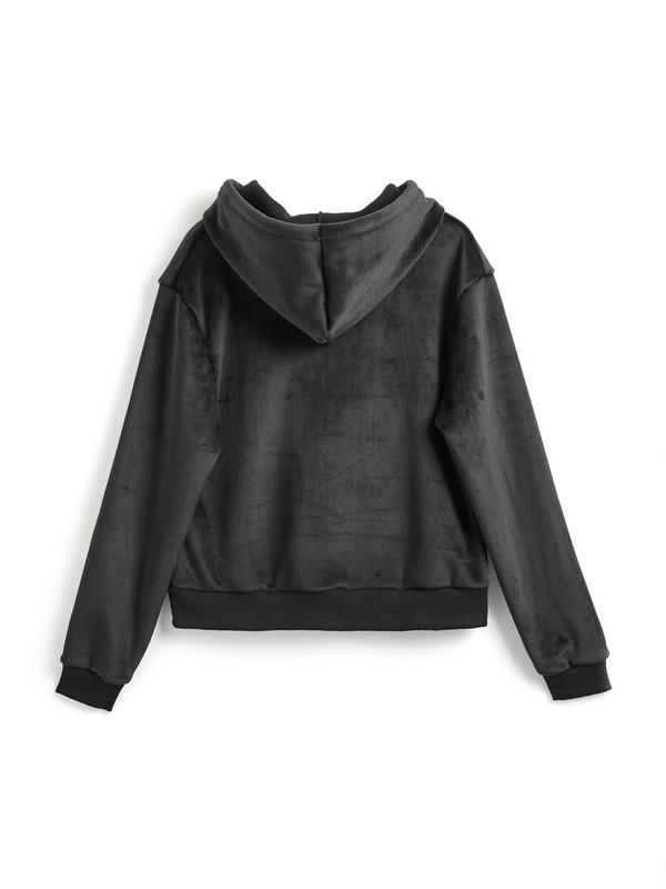 Grunge Rhinestone Print Zip Up Hoodie Product Image