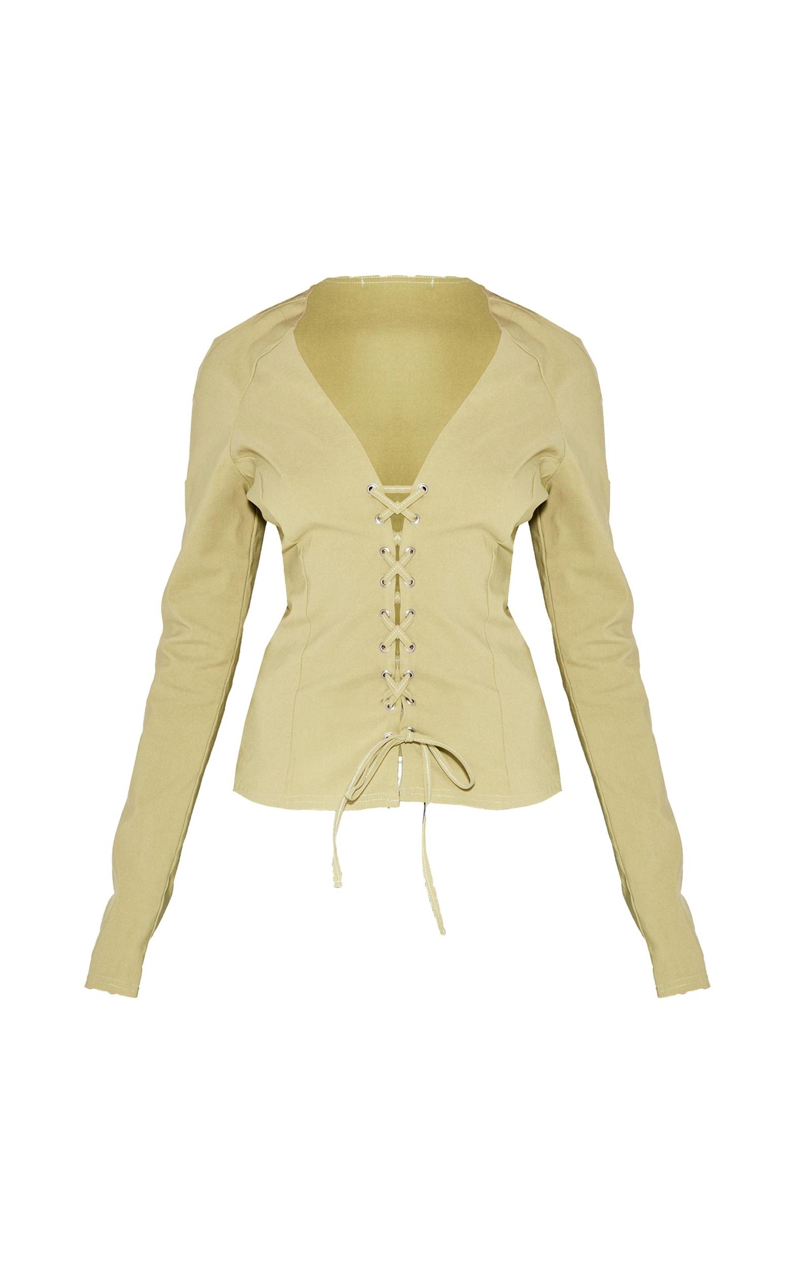 Sage Stretch Woven Tie Front Fitted Shirt Product Image