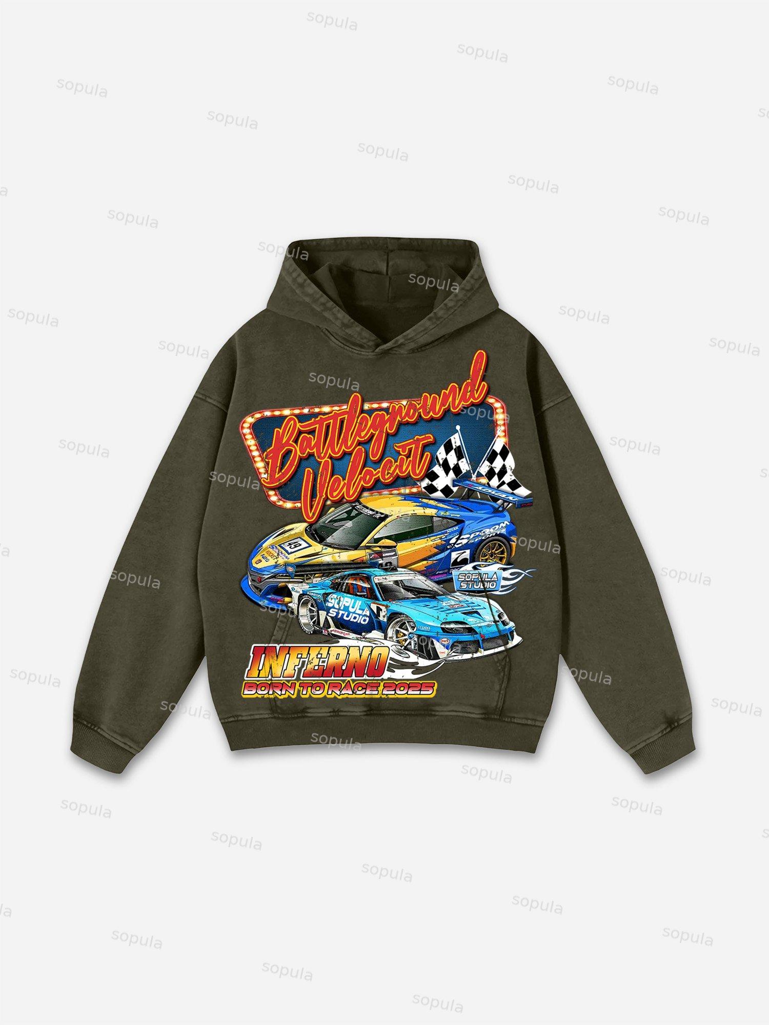Racing Battleground Print Washed Hoodie Product Image