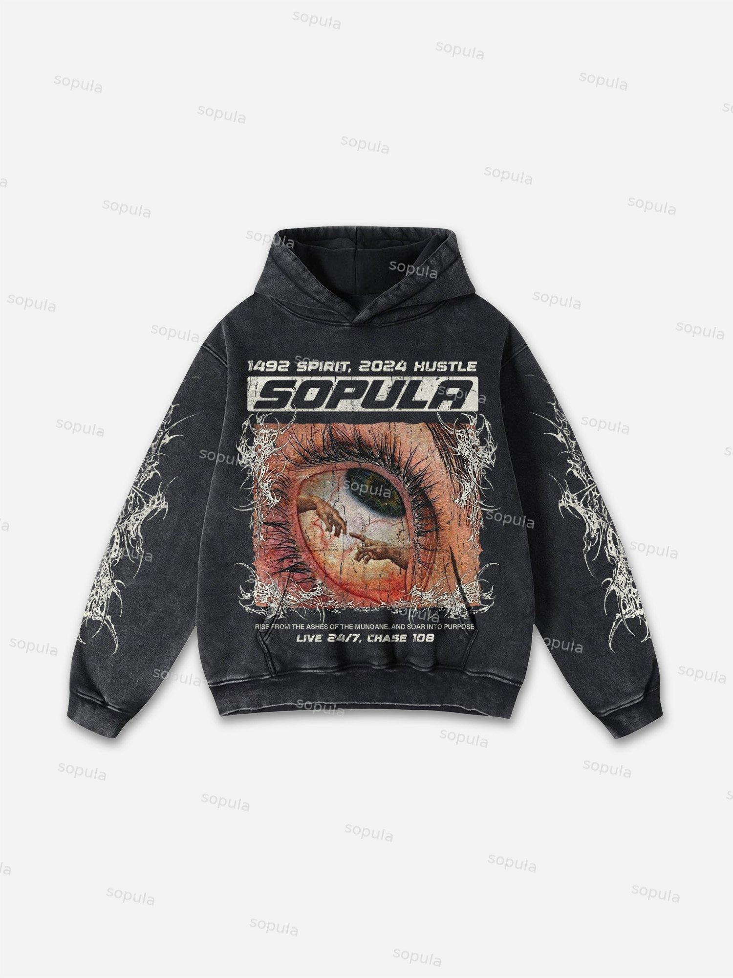 Sopula Thorns Explore Live In The Present Graphic Washed Hoodie Product Image