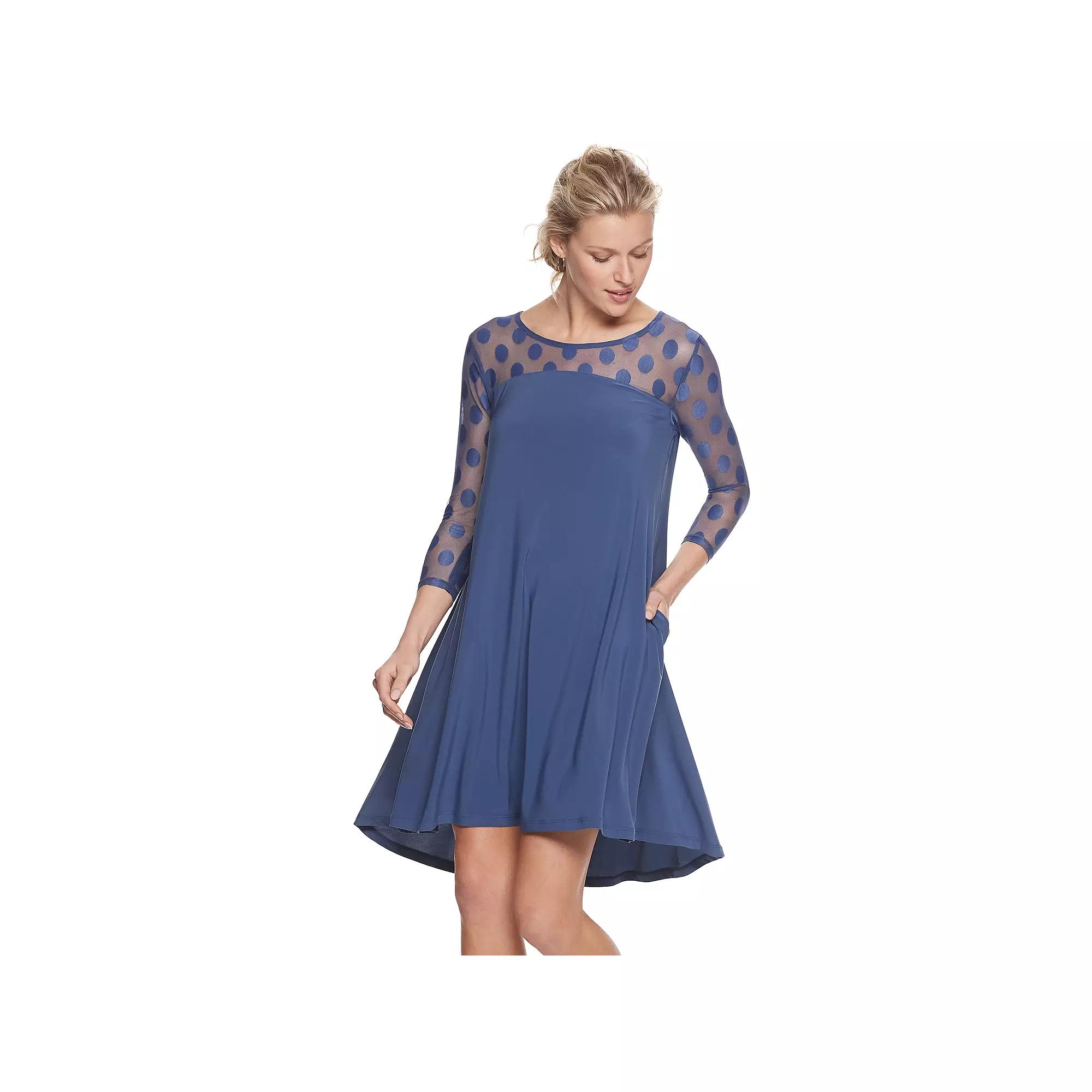 Women's Nina Leonard Sheer Polka-Dot High-Low Dress,  Product Image