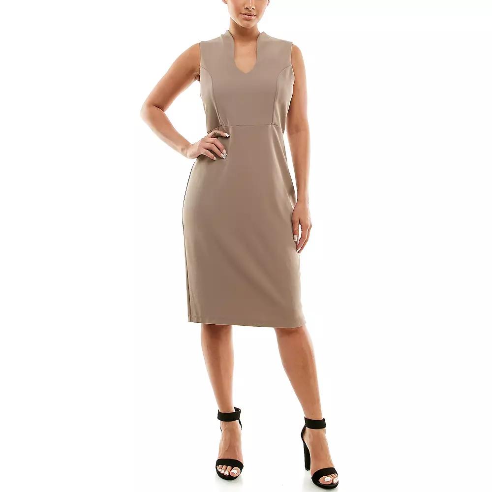 Women's Nina Leonard U-Neck Midi Sheath Dress, Size: Small, Mink Product Image