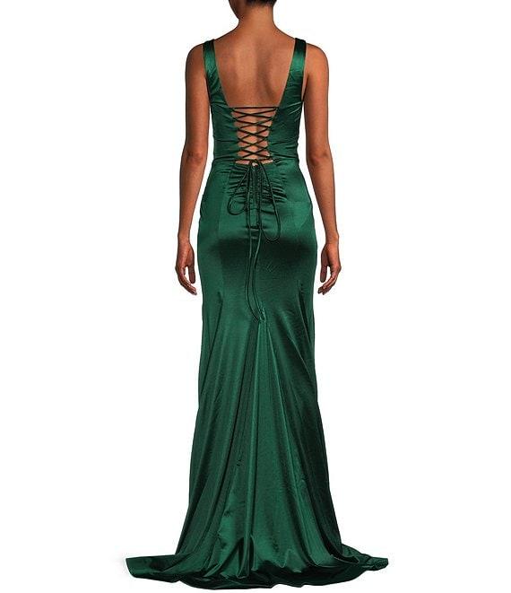 Honey and Rosie Sateen V-Neck Sleeveless Lace Up Back Pleated Dress Product Image