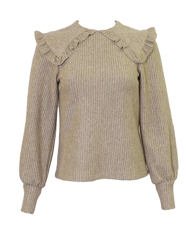 Miss Issippi Ruffle Collar Ribbed Top Product Image