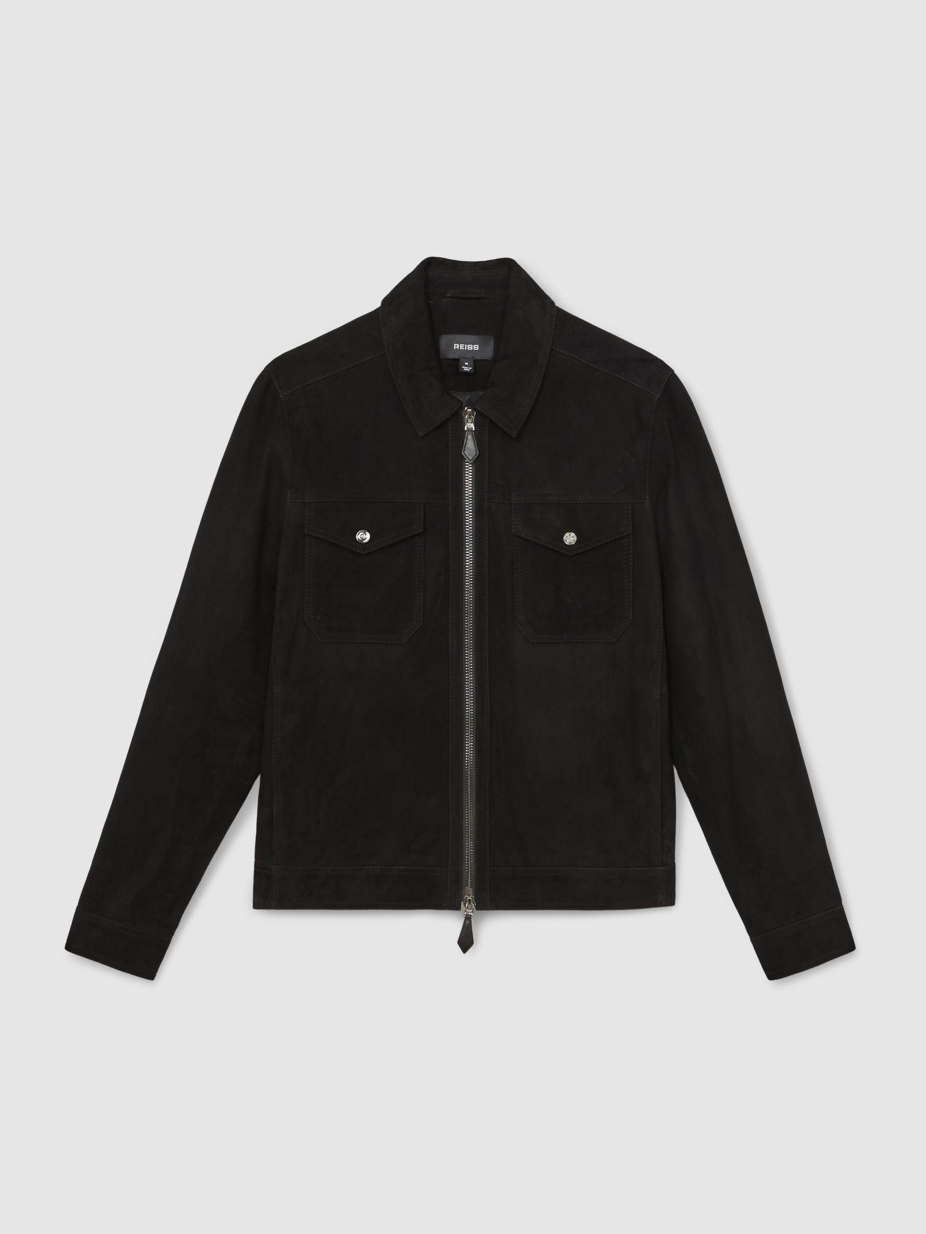 Suede Zip Through Jacket in Black Product Image