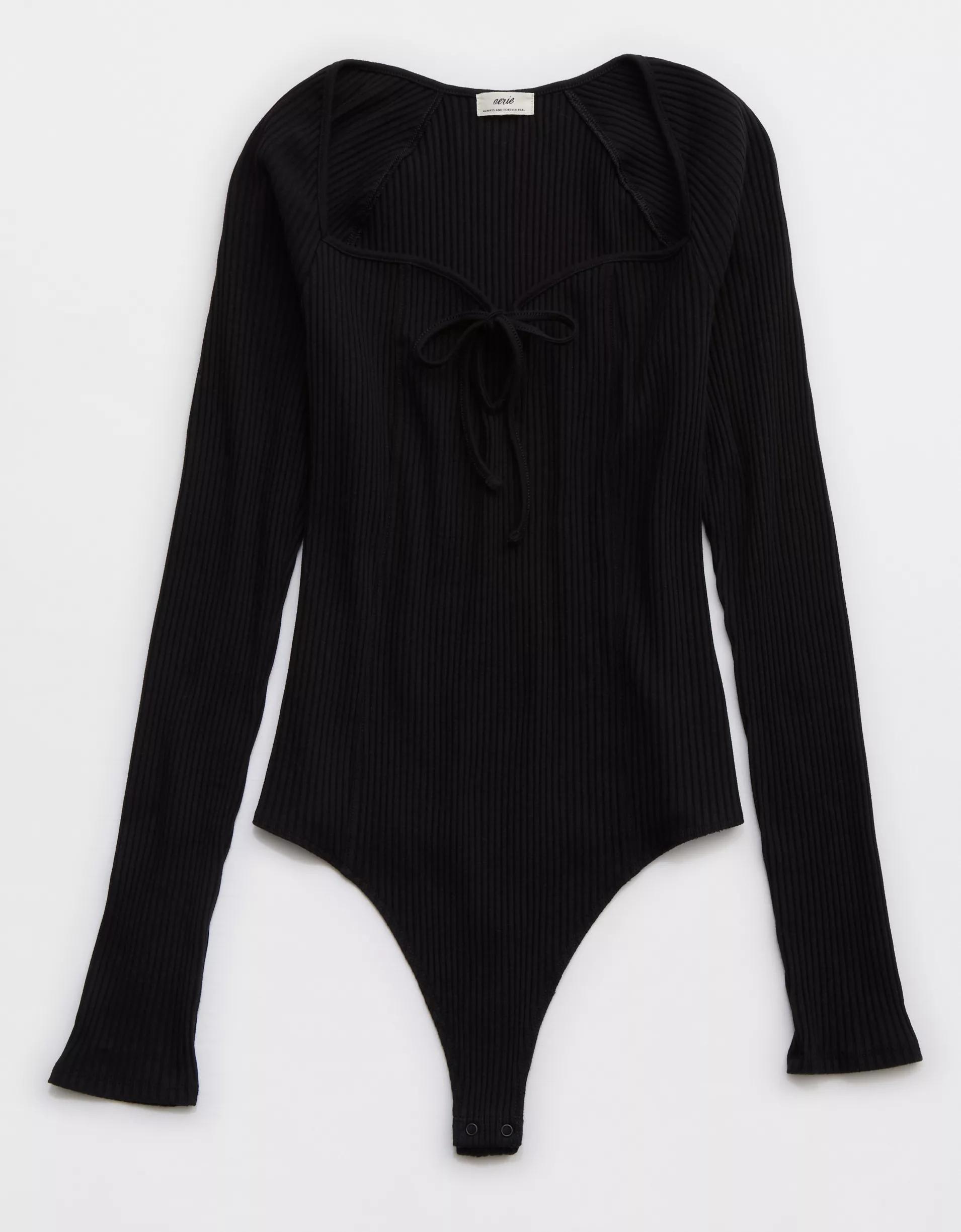 Aerie Long Sleeve Tie Front Bodysuit Product Image