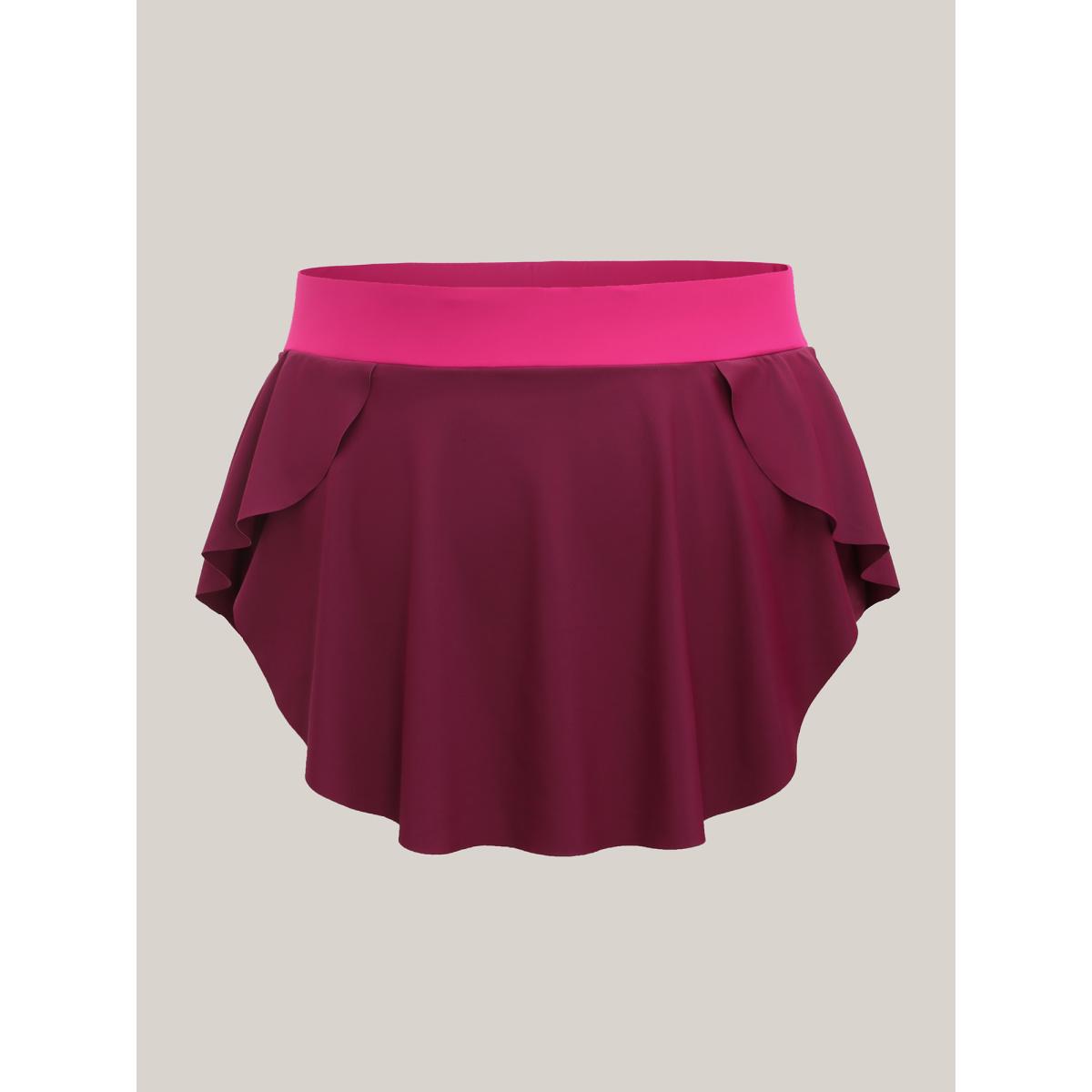 Plus Size Color Block Lotus Edge Swim Bottoms Women's Swimwear RedViolet Resort Contrast High stretch Bodycon High Rise Curve Swim Bottoms BloomChic 18-20/2X Product Image