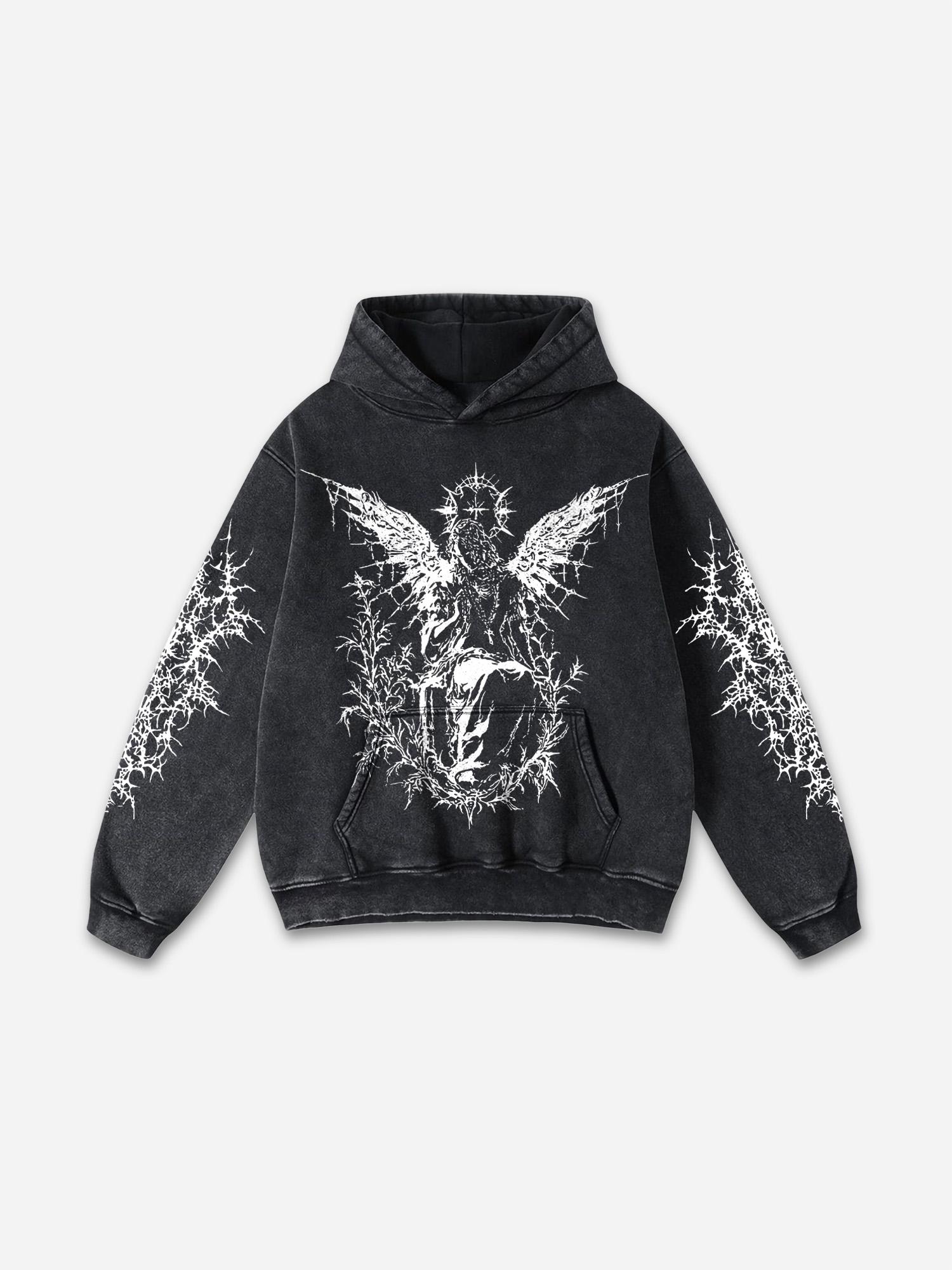 Vintage Angels Descend Graphic Acid Washed Oversized Hoodie Product Image