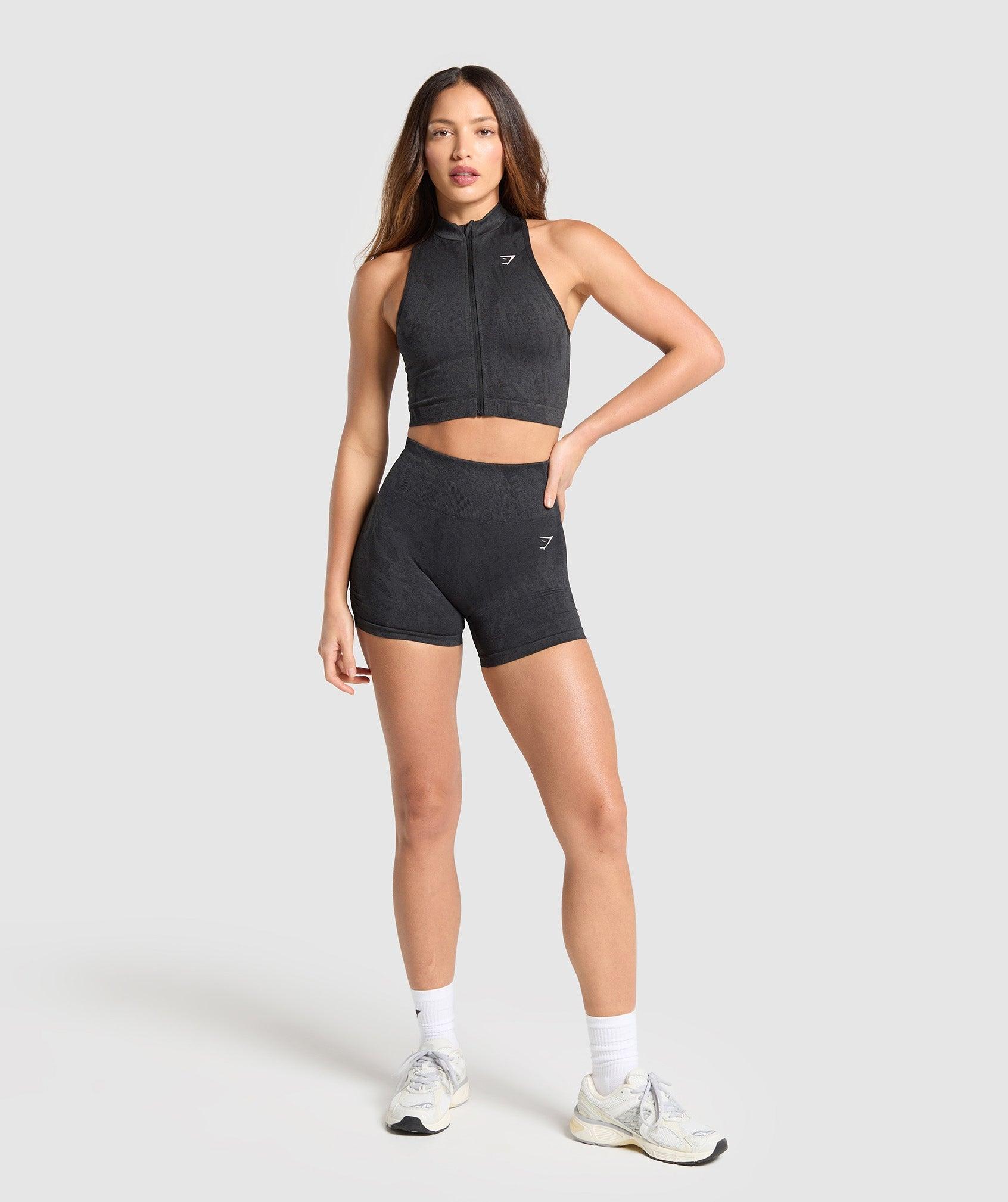 Gymshark Adapt Camo Seamless Zip Up Crop Top - Asphalt Grey/Black Female Product Image