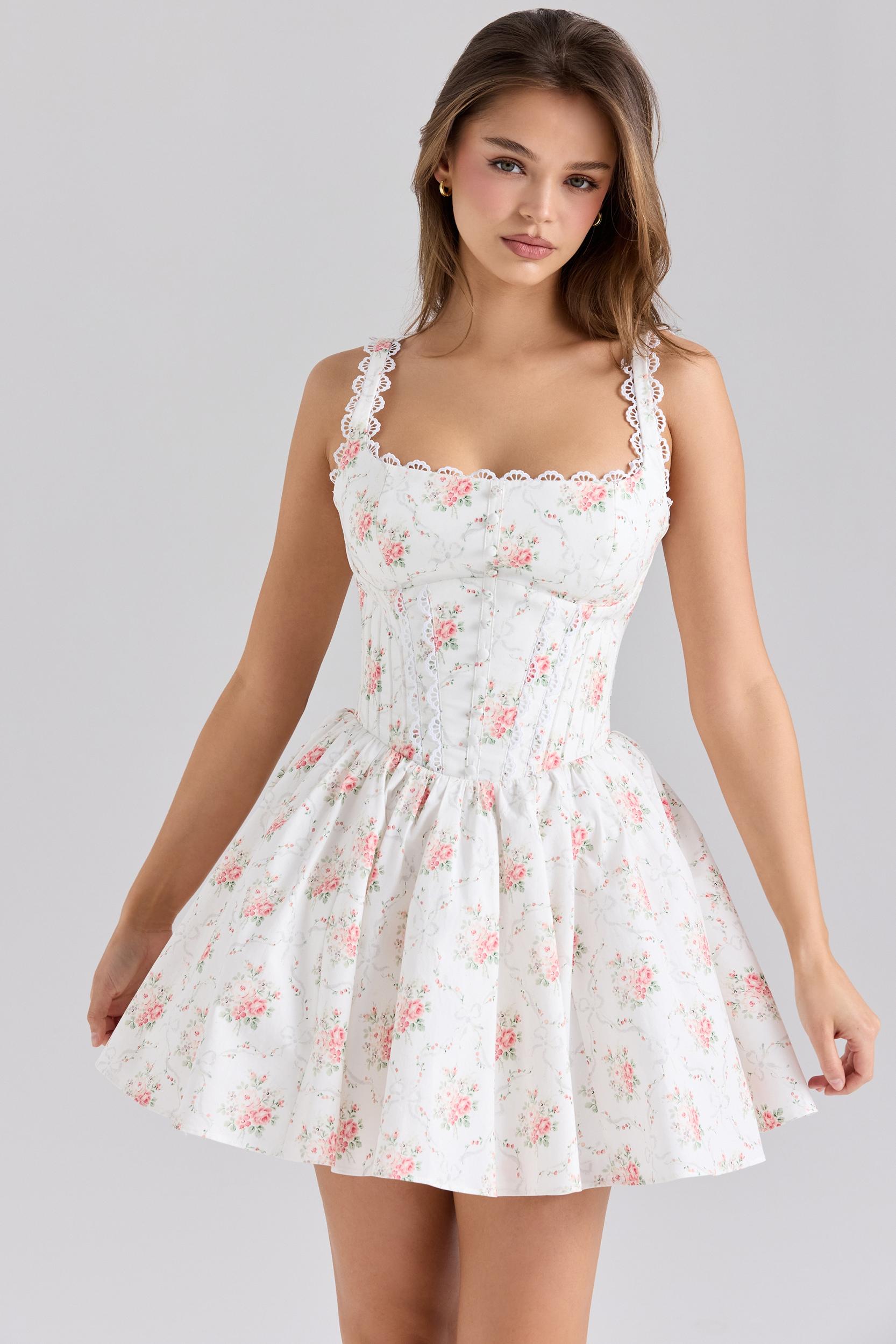 Sade  rose print stretch cotton mini dress Product Image