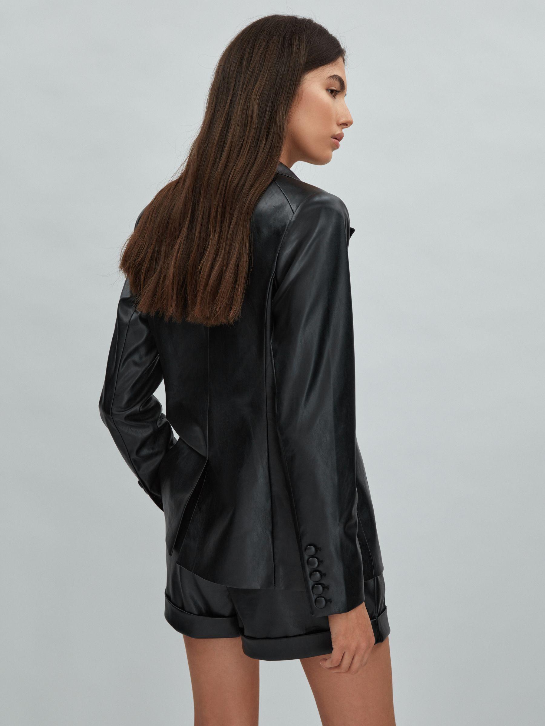Paige Relaxed Faux Fur Leather Single Breasted Blazer in Black Product Image