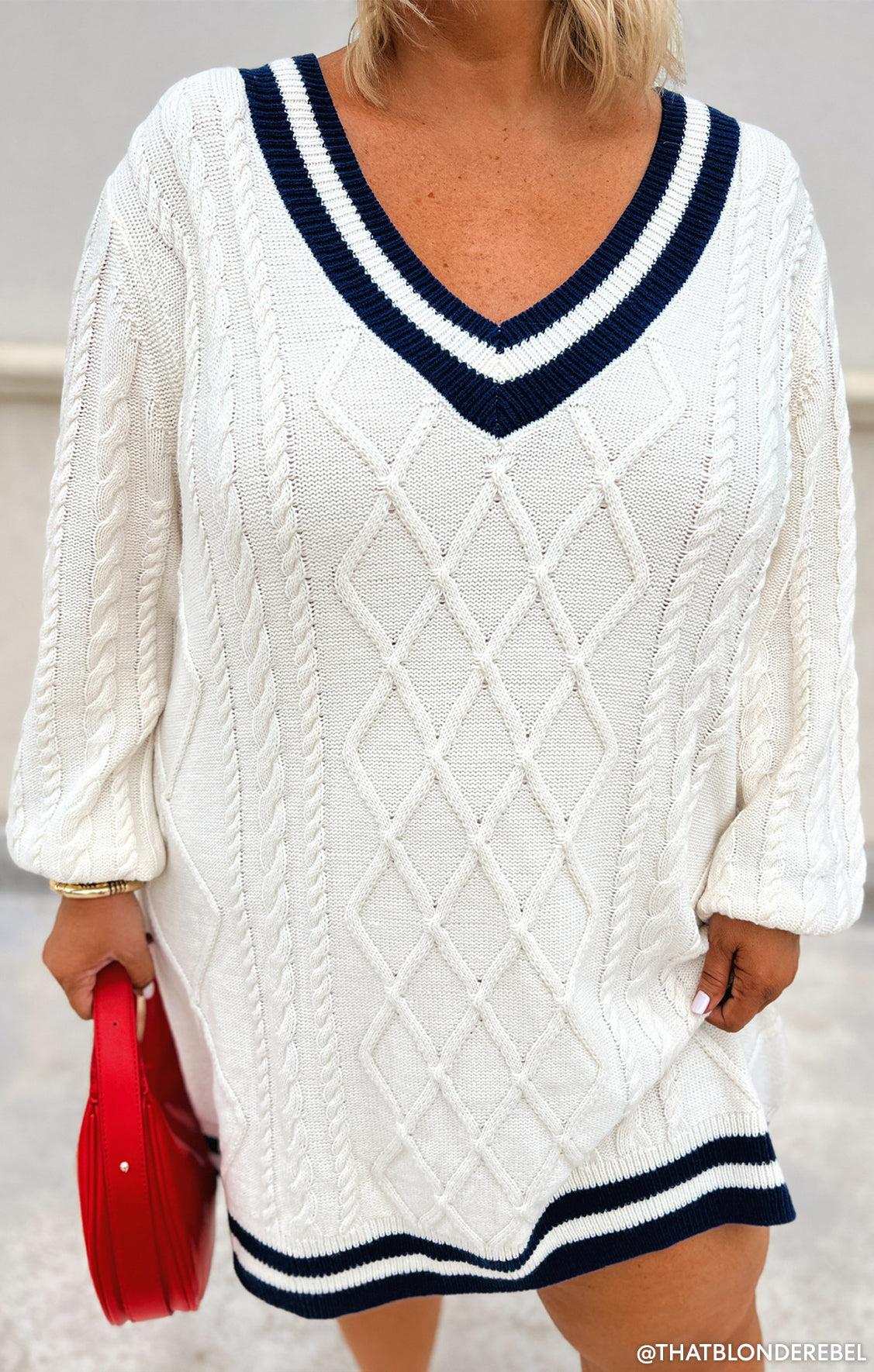 Tailgate Sweater Dress ~ Navy Cable Knit Product Image