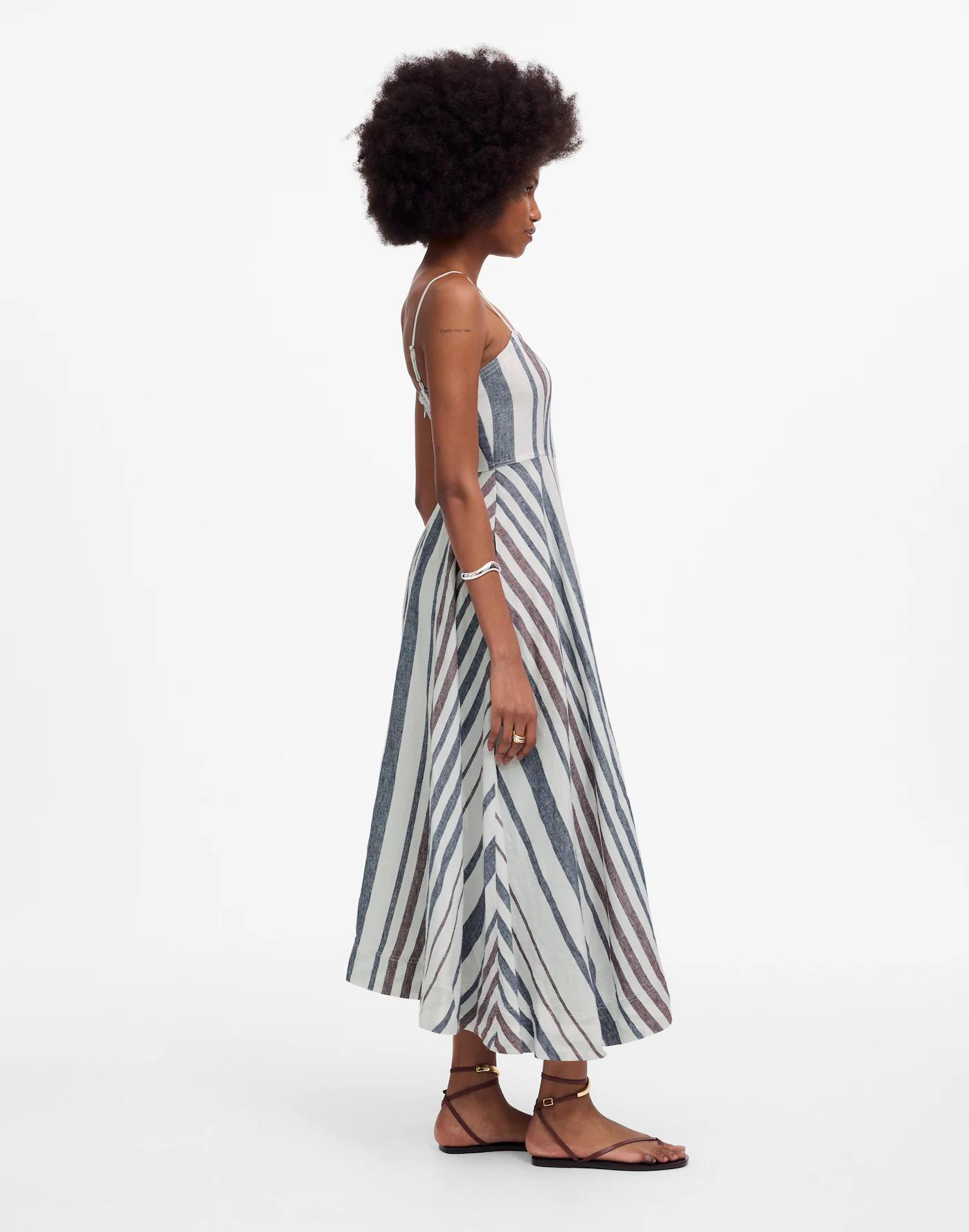 Striped Circle Maxi Dress in 100% Linen Product Image