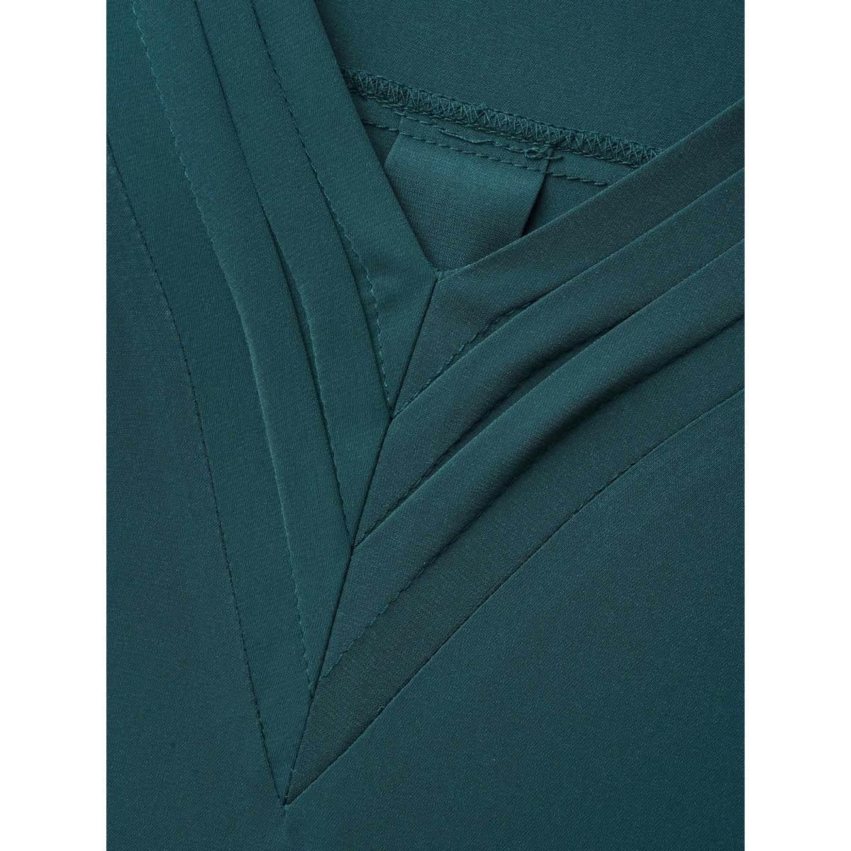 Plus Size DarkSlateGray V Neck Pleated Lantern Sleeve Blouse Women At the Office Long Sleeve V-neck Office Blouses BloomChic 22-24/3X Product Image