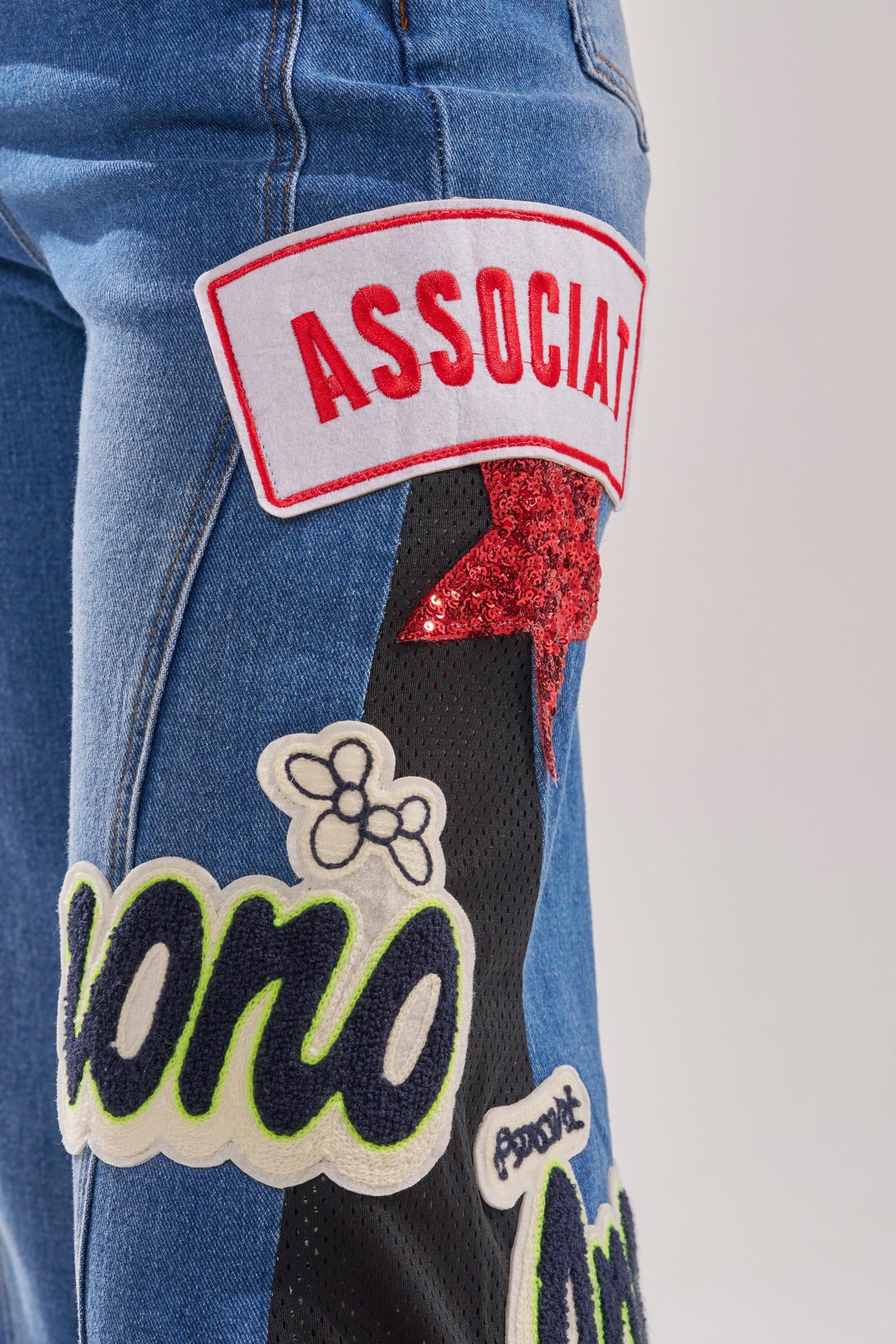 NOT SORRY PATCHWORK DENIM JEANS Product Image