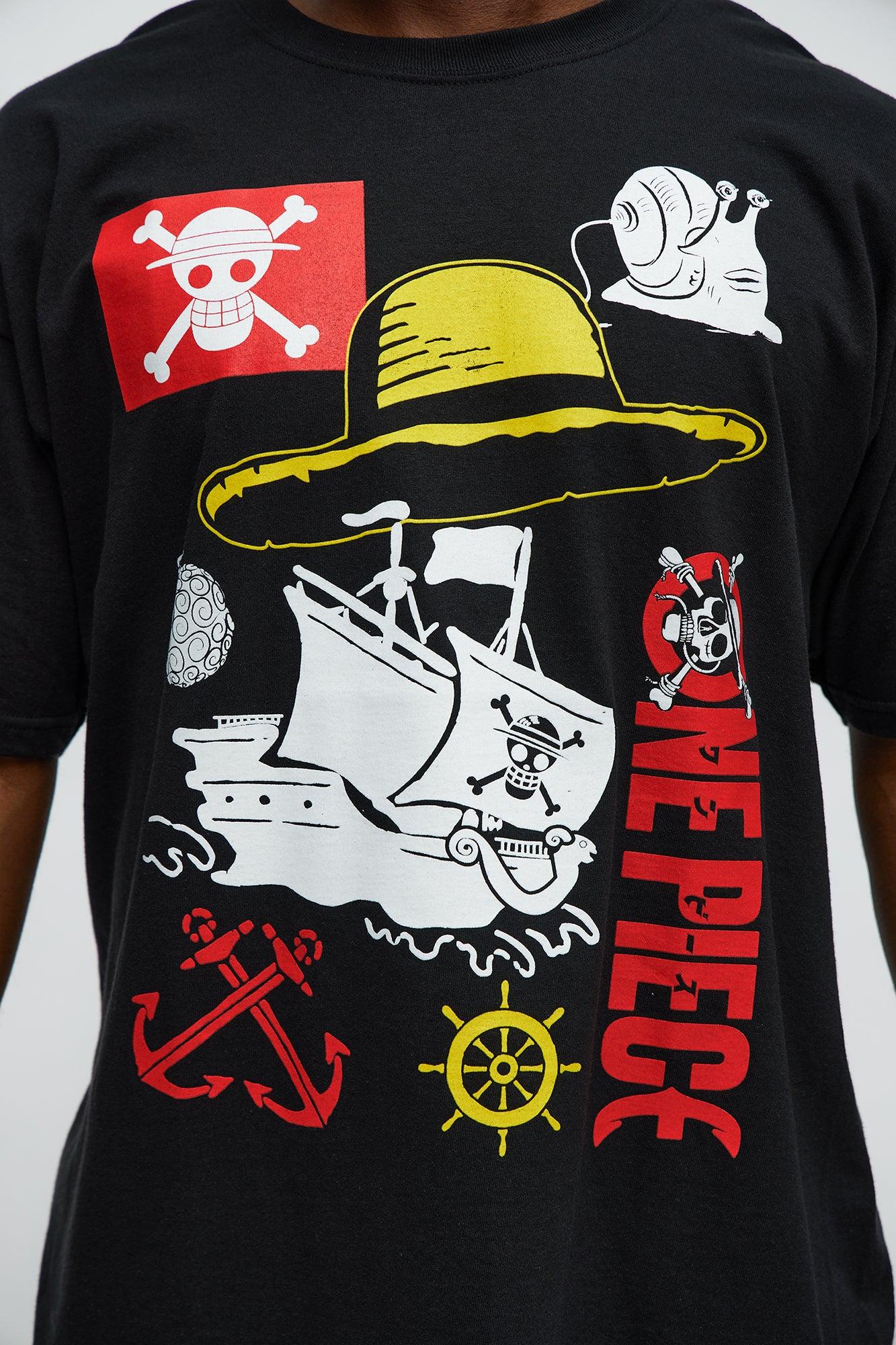 One Piece Straw Hat Ship Short Sleeve Tee - Black Male Product Image