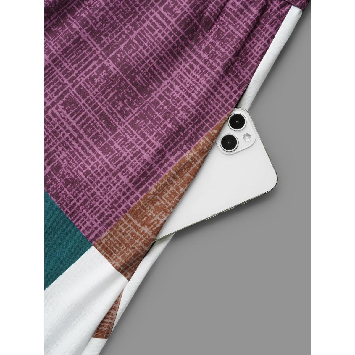 Plus Size Geometric Block Stretchy Waist Pocket Midi Dress Multicolor Women Casual Non Knit Dresses Bloomchic 14-16/1X Product Image