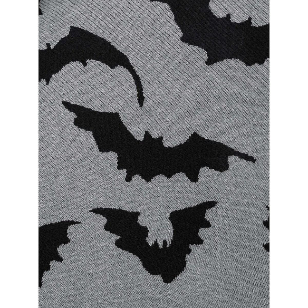 Plus Size Flying Bats Pattern Crew Neck Pullover DarkGray Women Leisure Loose Long Sleeve Round Neck Casual Pullovers BloomChic 10/M Product Image