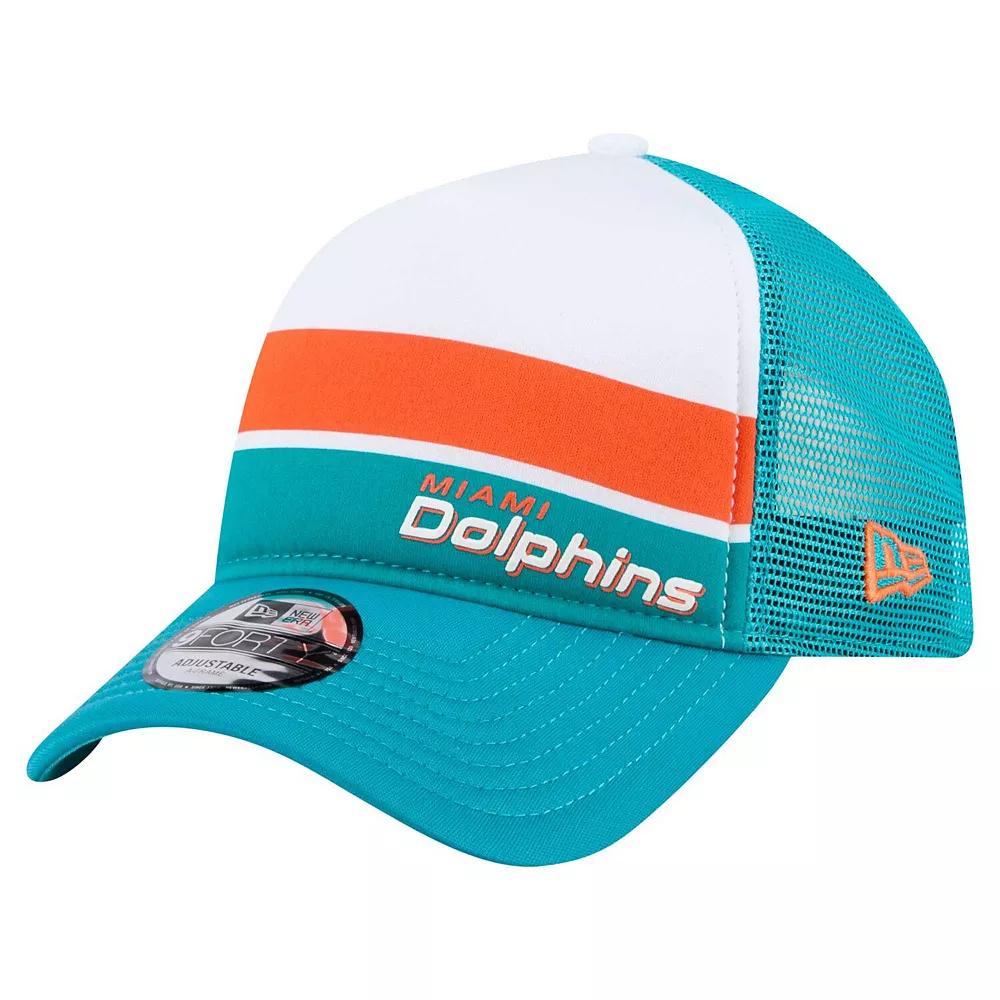 Men's New Era White/Aqua Miami Dolphins Color-Block 9FORTY A-Frame Trucker Adjustable Hat Product Image