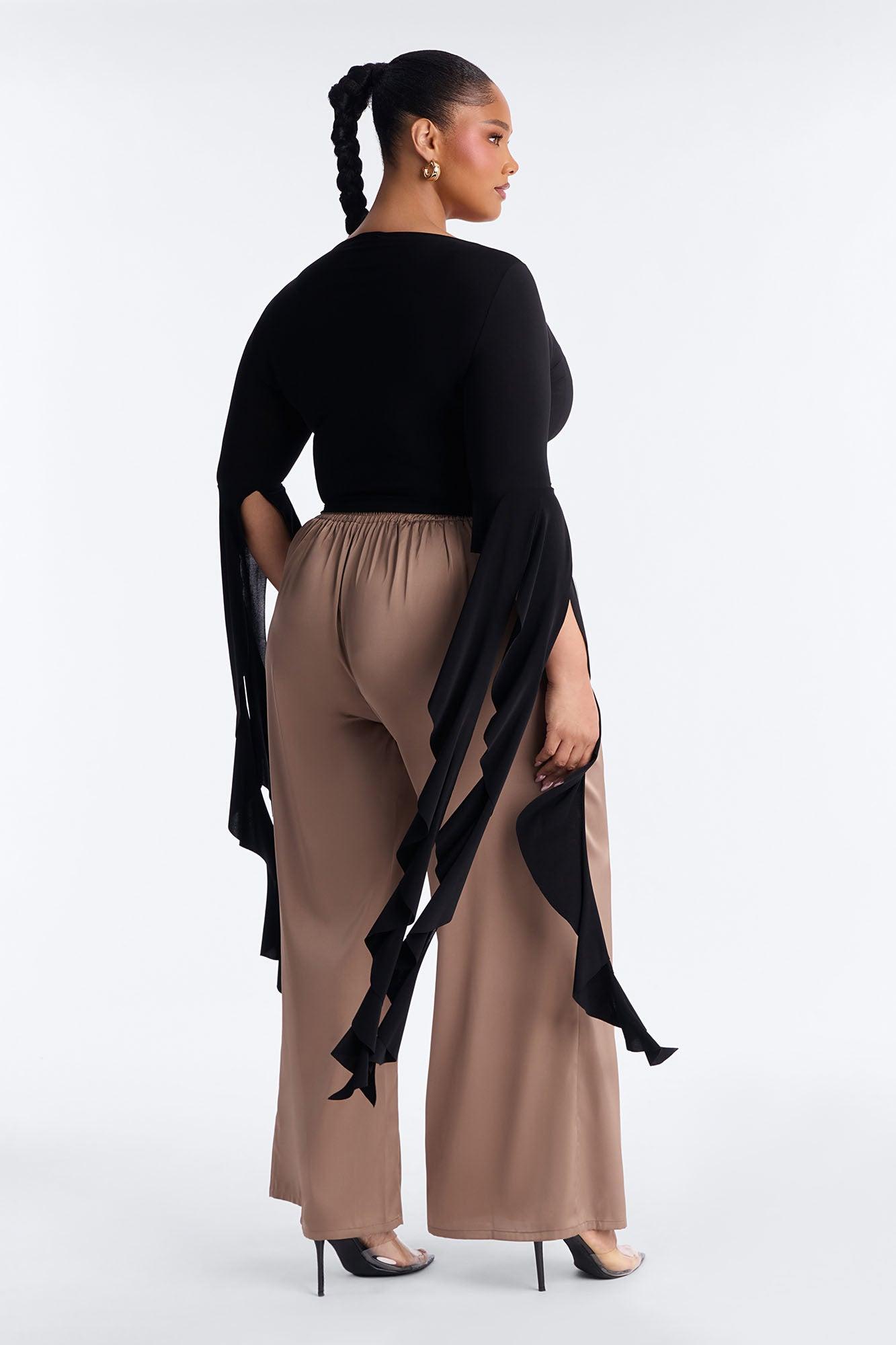 Isabella Boat Neck Ruffle Long Sleeve Top - Black Female Product Image