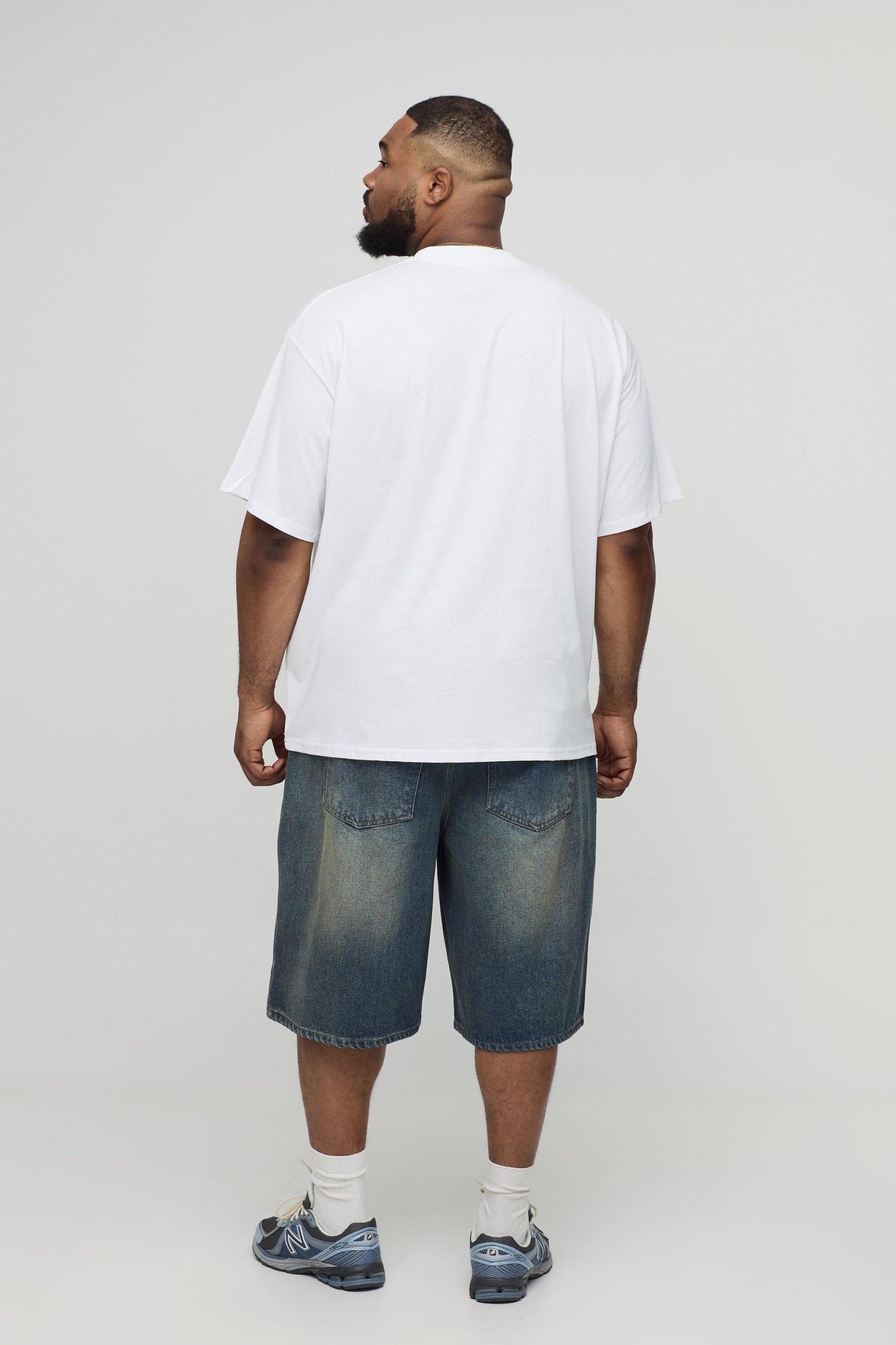 Plus Oversized Extended Neck Monaco Landscape Print T-Shirt | boohooMAN USA Product Image