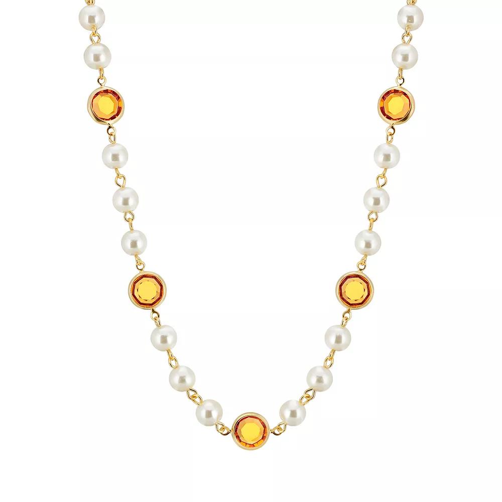 1928 Gold Tone Simulated Pearl & Crystal Strandage Necklace, Womens, Yellow Product Image
