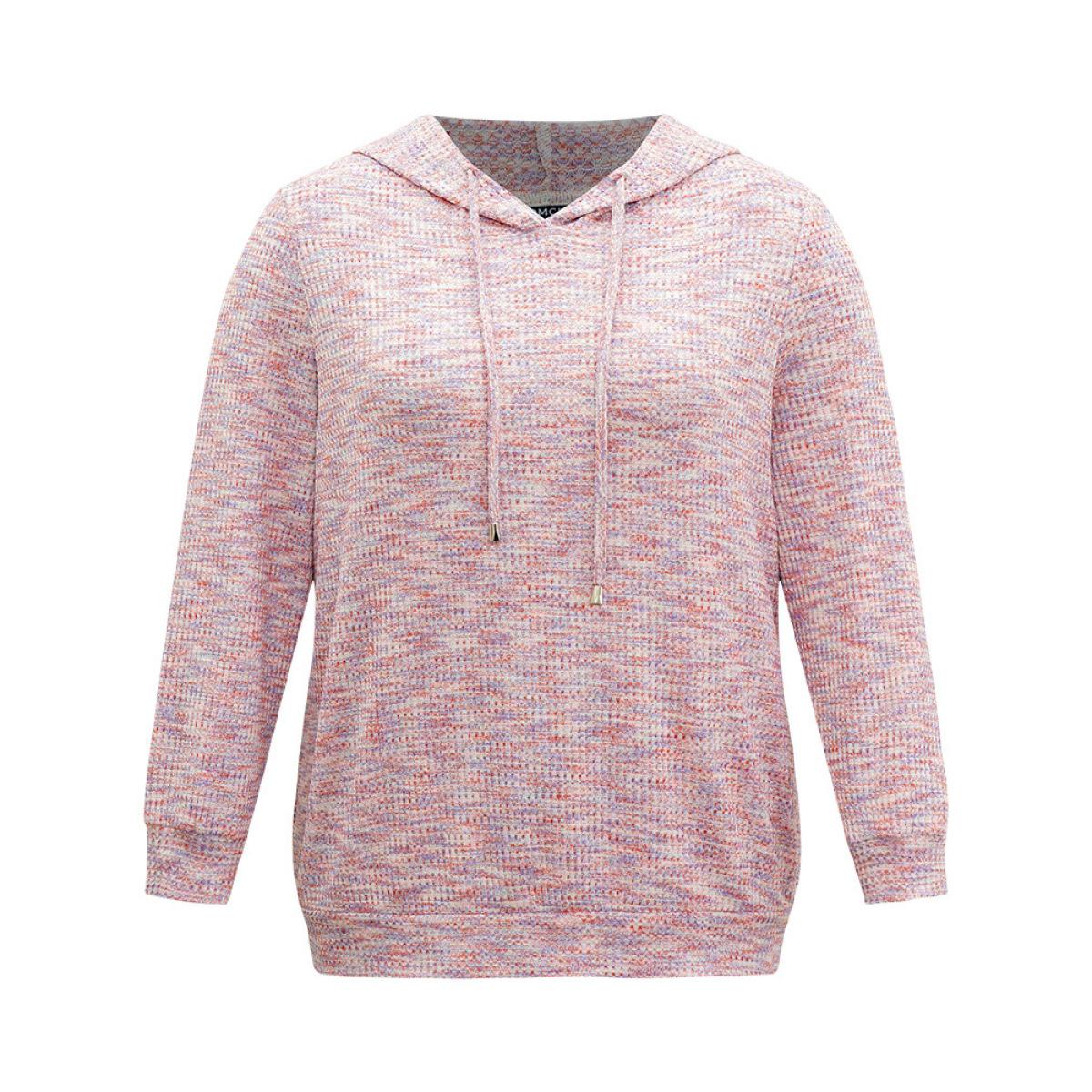 Plus Size Colour Waffle Knit Hooded Drawstring Sweatshirt Women Multicolor Casual Waffle Knit Hooded Everyday Sweatshirts BloomChic 30/6X Product Image