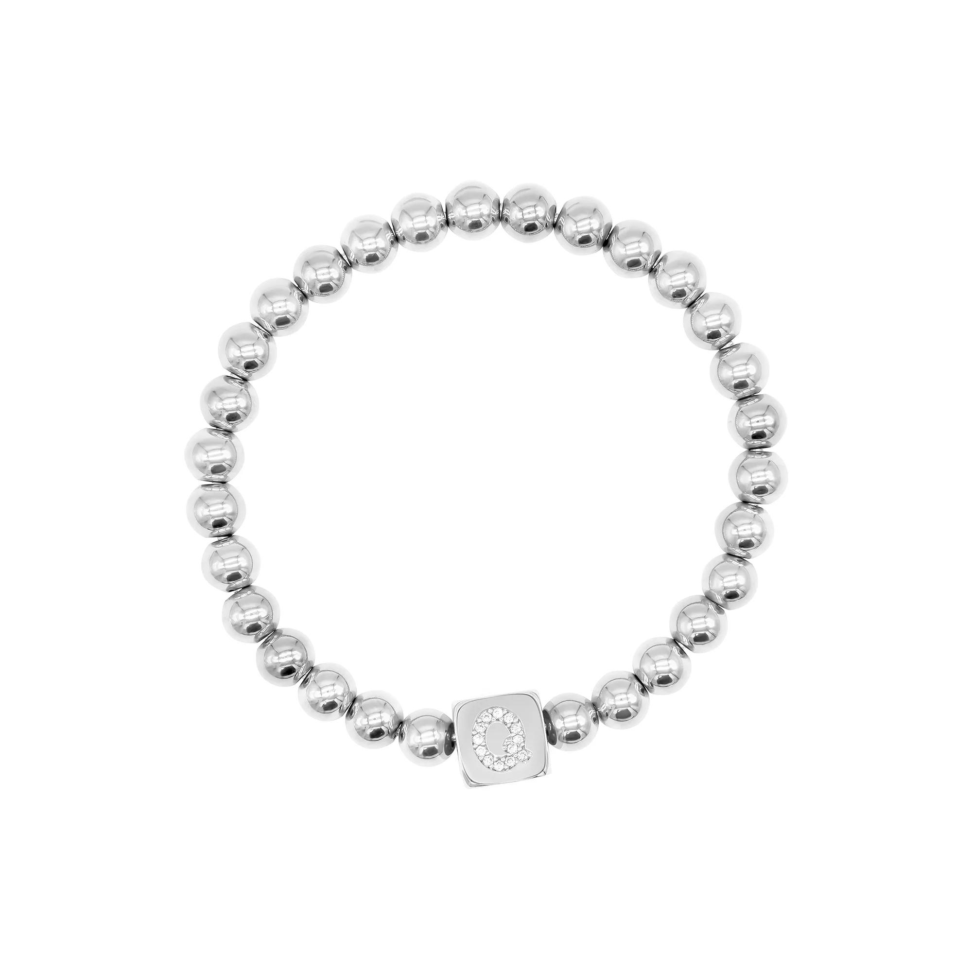 Adornia Silver Tone Cubic Zirconia Initial Cube Stretch Bracelet, Women's, Size: 7", Silver Tone Q Product Image