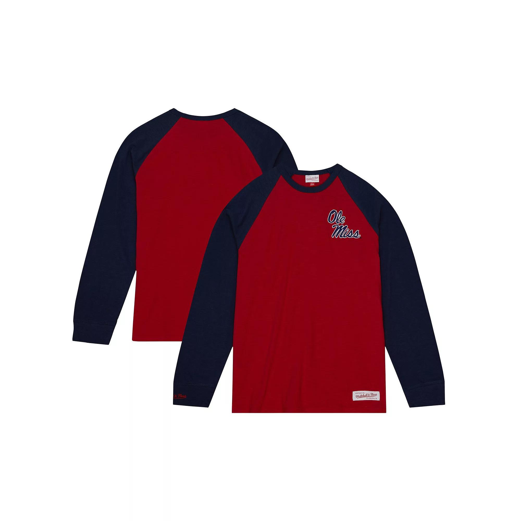 Men's Mitchell & Ness  Red Ole Miss Rebels Legendary Slub Raglan Long Sleeve T-Shirt, Size: XL Product Image