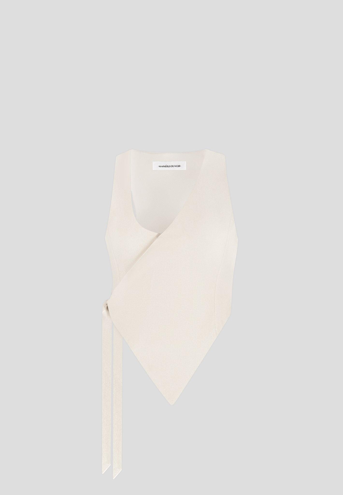 Asymmetric Tailored Waistcoat with Tie - Light Beige Female Product Image