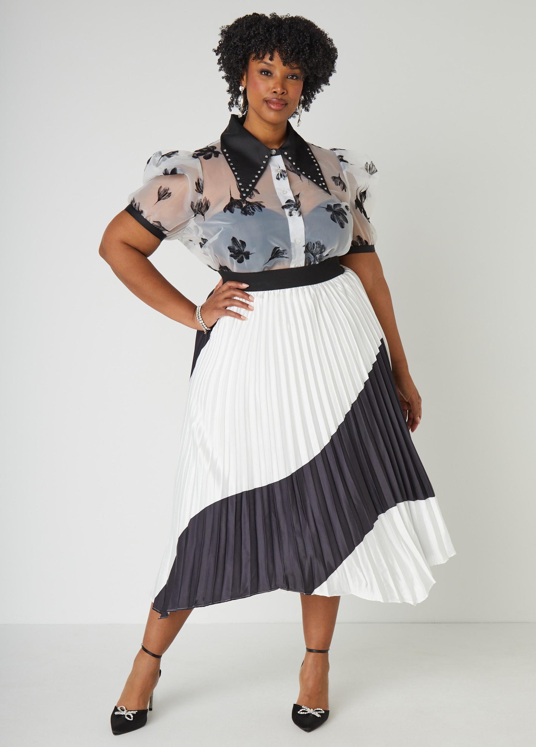 Two Tone Pleated Maxi Skirt Product Image