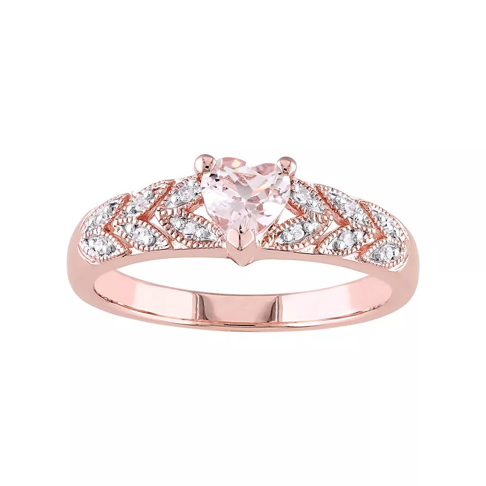 Stella Grace Rose Gold Tone Sterling Silver Morganite & Diamond Accent Heart Leaf Ring, Women's, Size: 7, Pink Tone Product Image