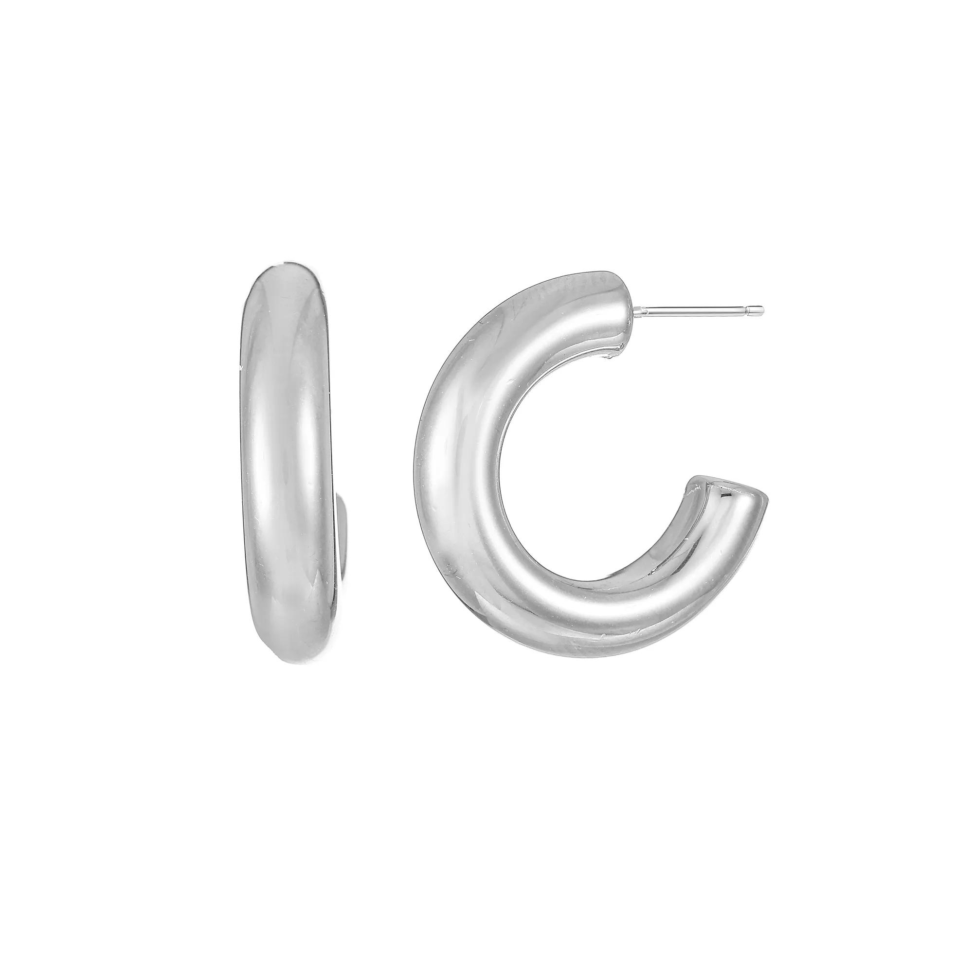 City Luxe Stainless Steel Hoop Earrings, Women's, Silver Tone Product Image