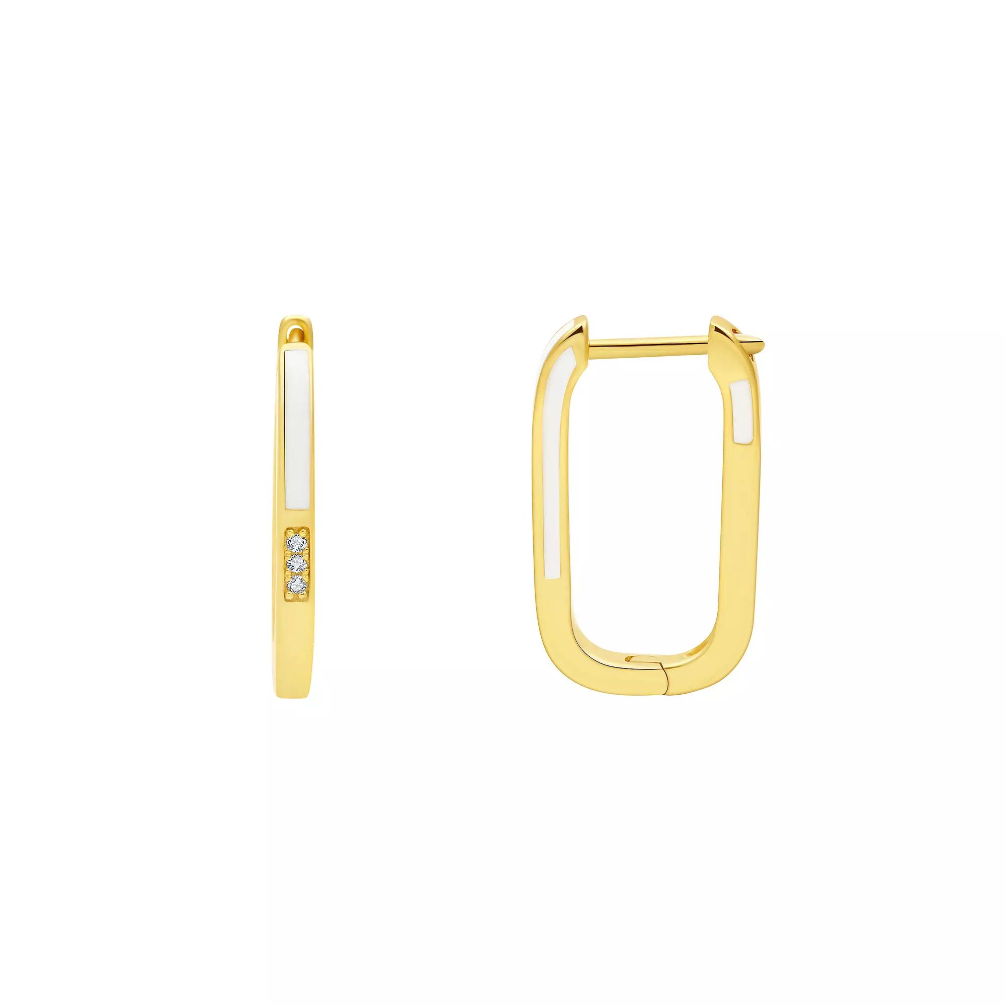 Enamorata Gray Enamel & Cubic Zirconia Hexagon Hoop Earrings, Women's, Gold Tone White Product Image