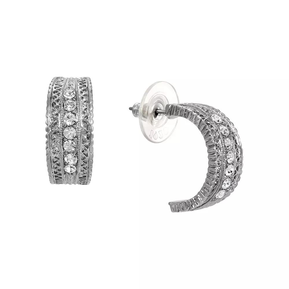 1928 Silver Tone and Crystal Hoop Earrings, Womens, White Product Image