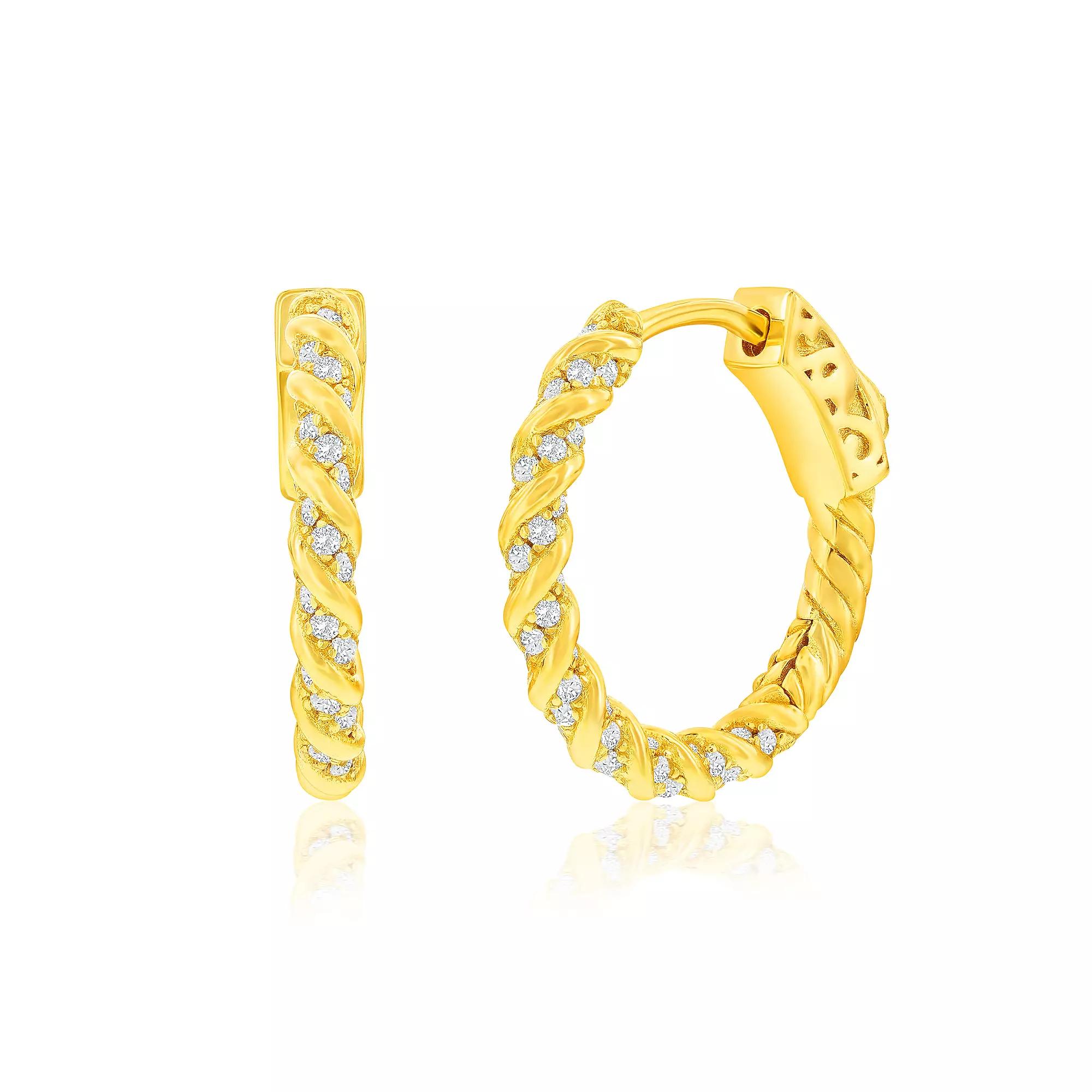 Argento Bella Sterling Silver Cubic Zirconia Twisted Rope Design Hoop Earrings, Women's, Gold Tone Product Image