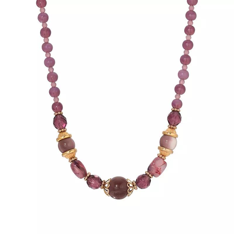 1928 Gold Tone Purple Beaded Necklace, Women's Product Image