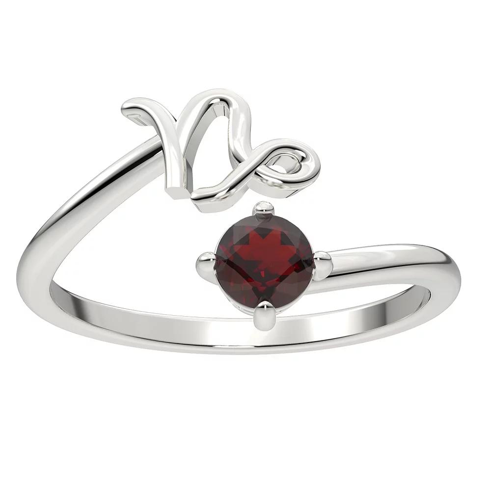 Sterling Silver Garnet Capricorn Zodiac Sign Bypass Ring, Women's, Size: 6, Red Product Image