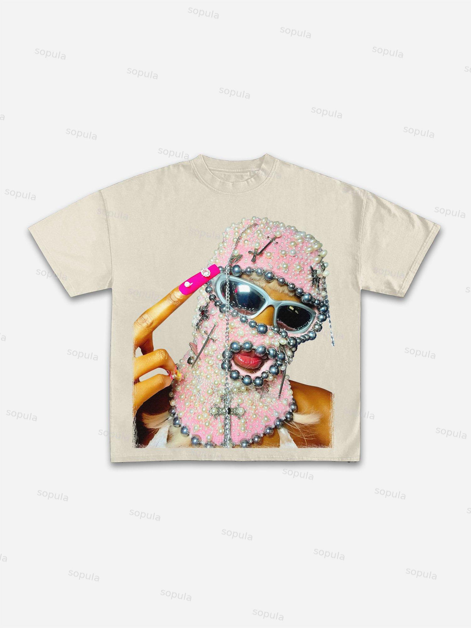 Pearl Mask Print Cotton T-shirt Product Image